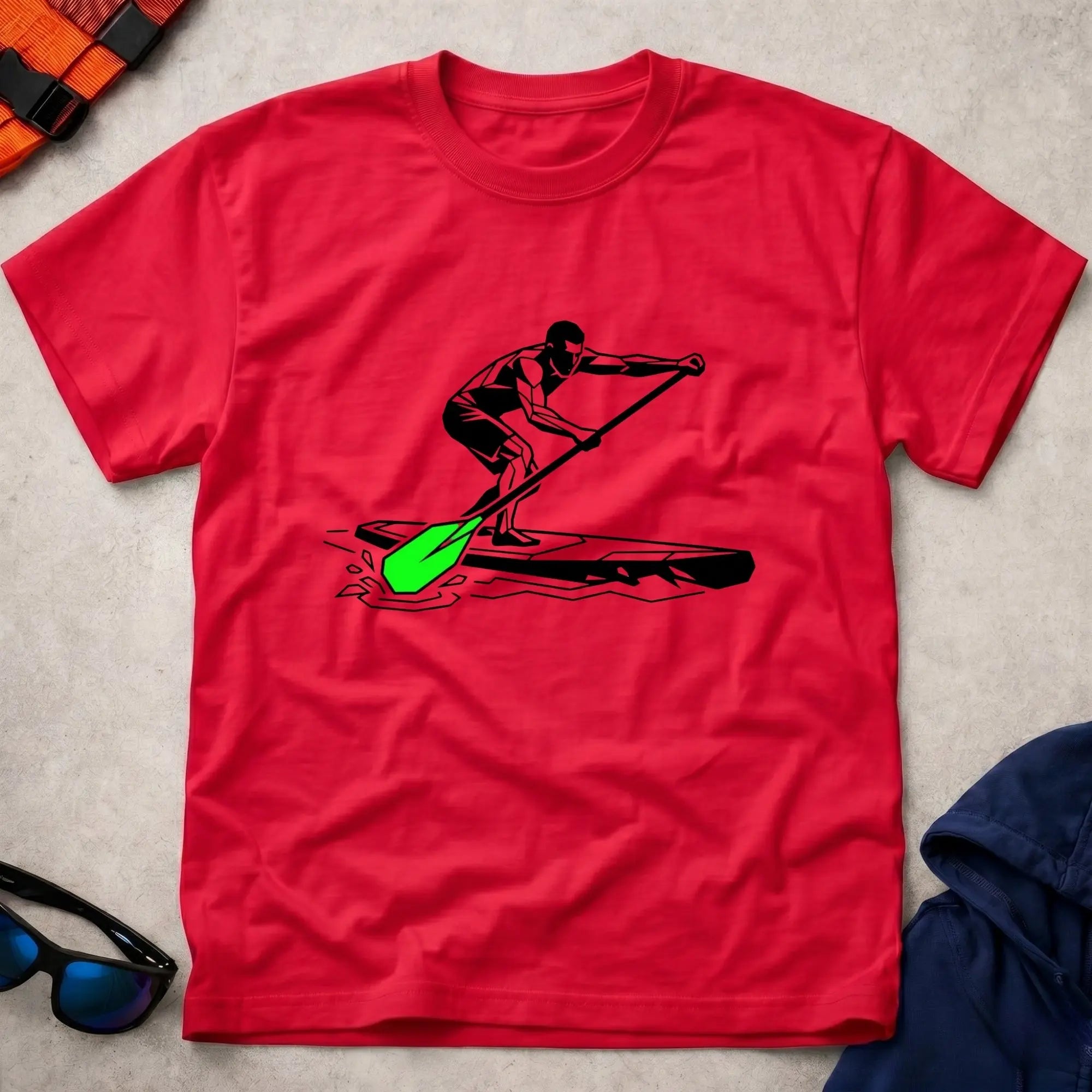 Red SUP Paddler t-shirt for stand-up paddleboarding fans, Vector Paddle