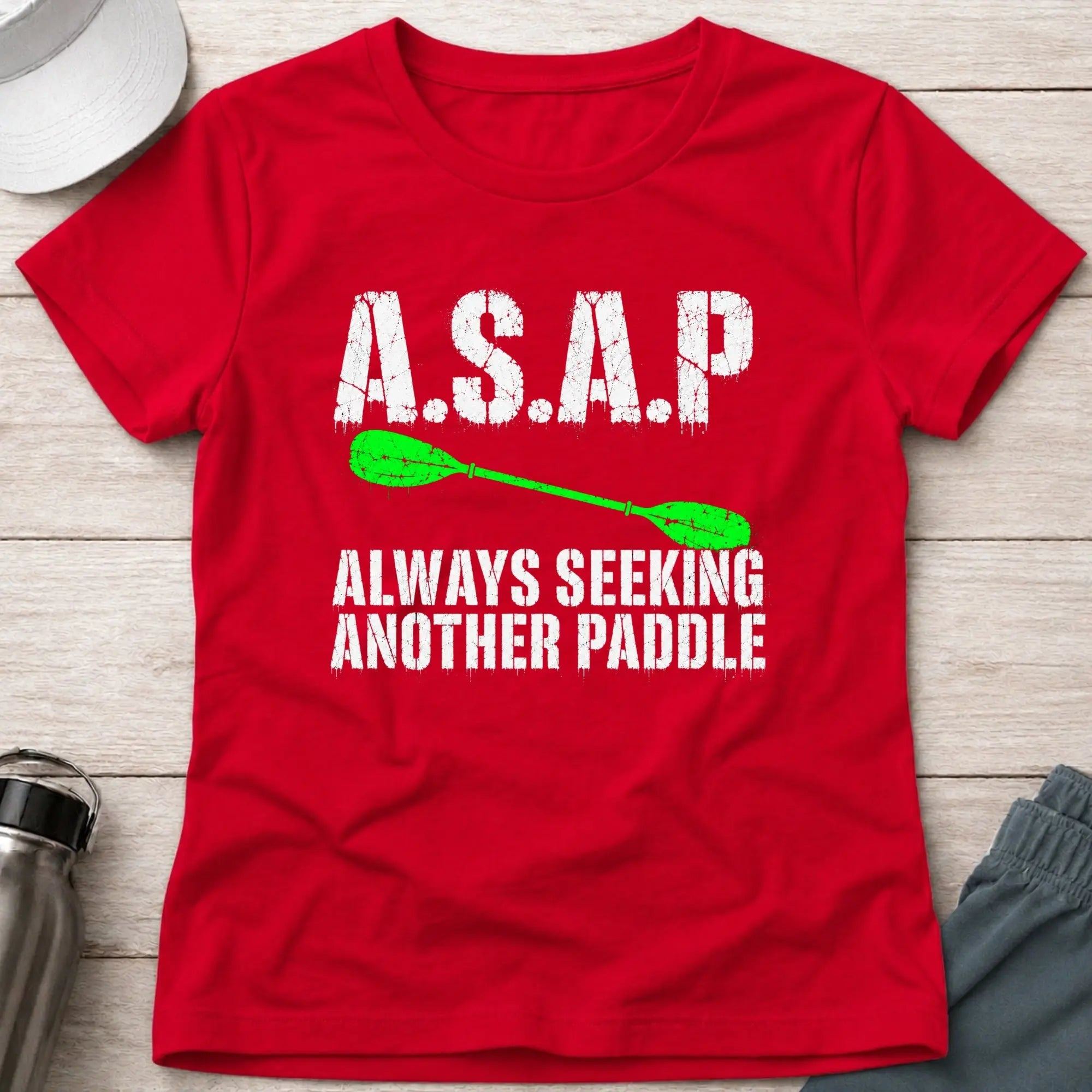 Red A.S.A.P. fitted tee — Always Seeking Another Paddle gift for women — Vector Paddle