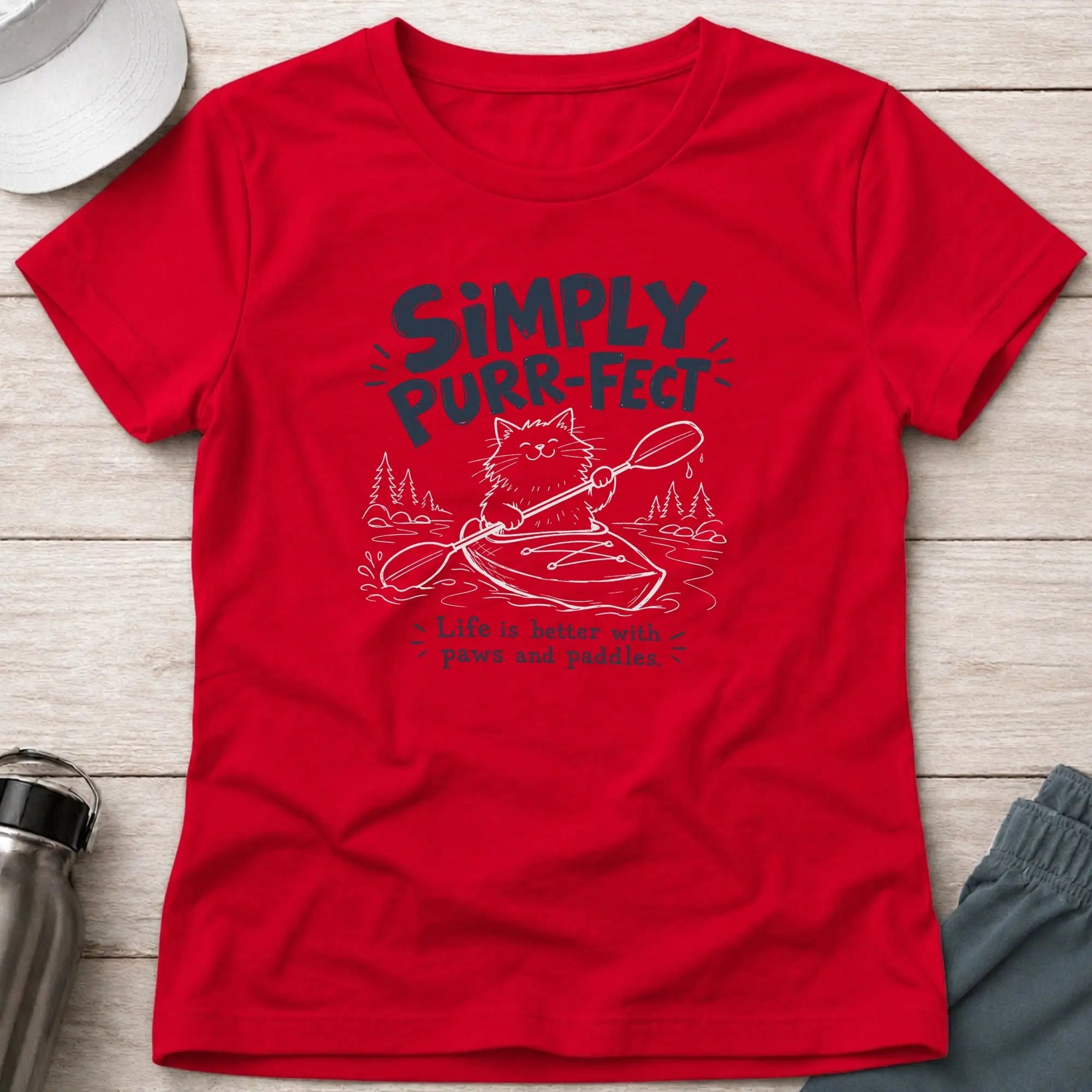 Red Simply Purr-fect fitted tee — cat-loving paddler gift — Vector Paddle