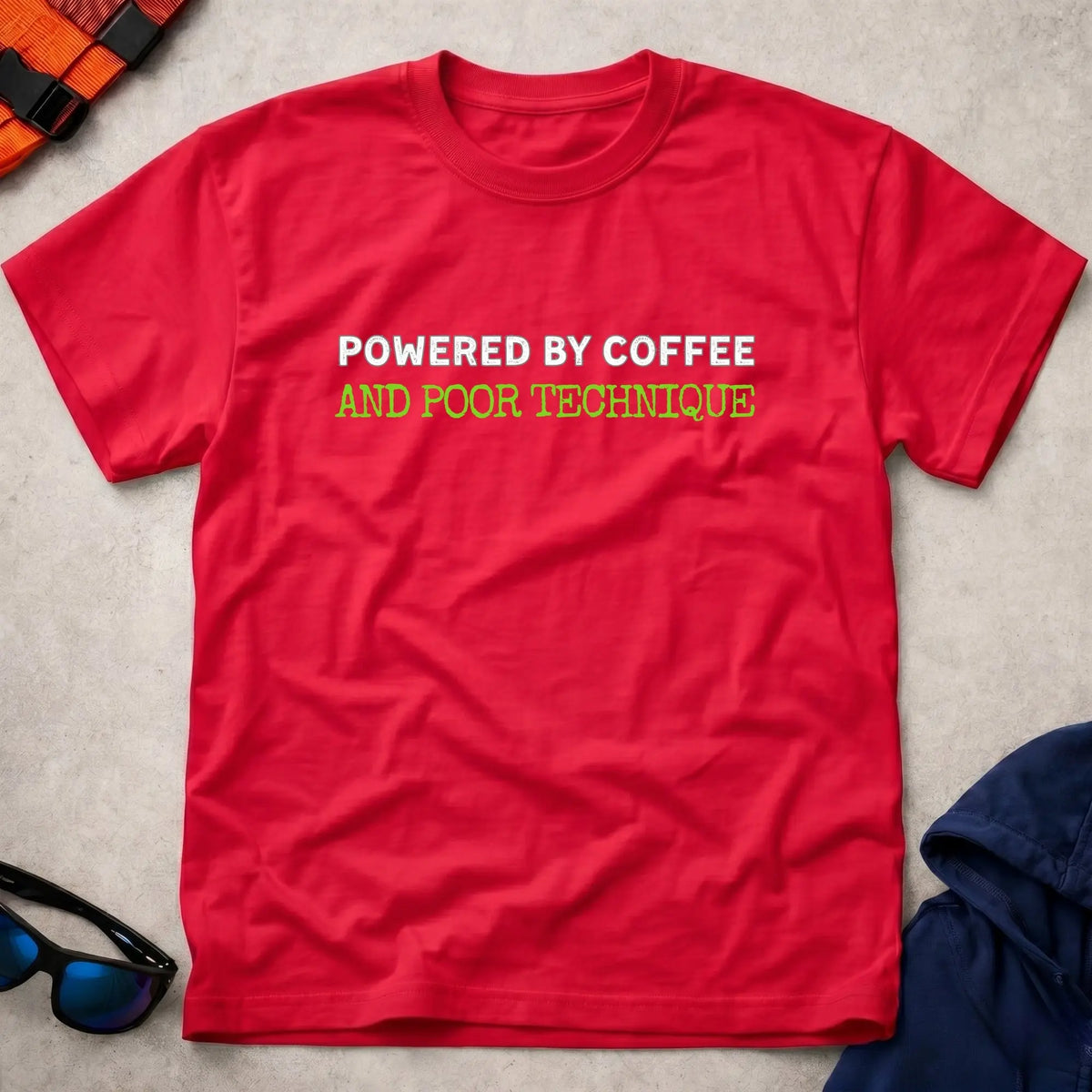 Red Powered By Coffee paddling tee — Vector Paddle