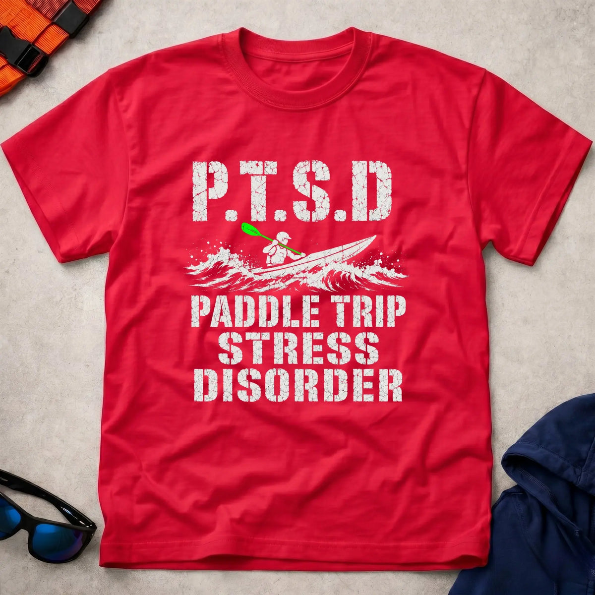 Red P.T.S.D. tee — Paddle Trip Stress Disorder gift — Vector Paddle