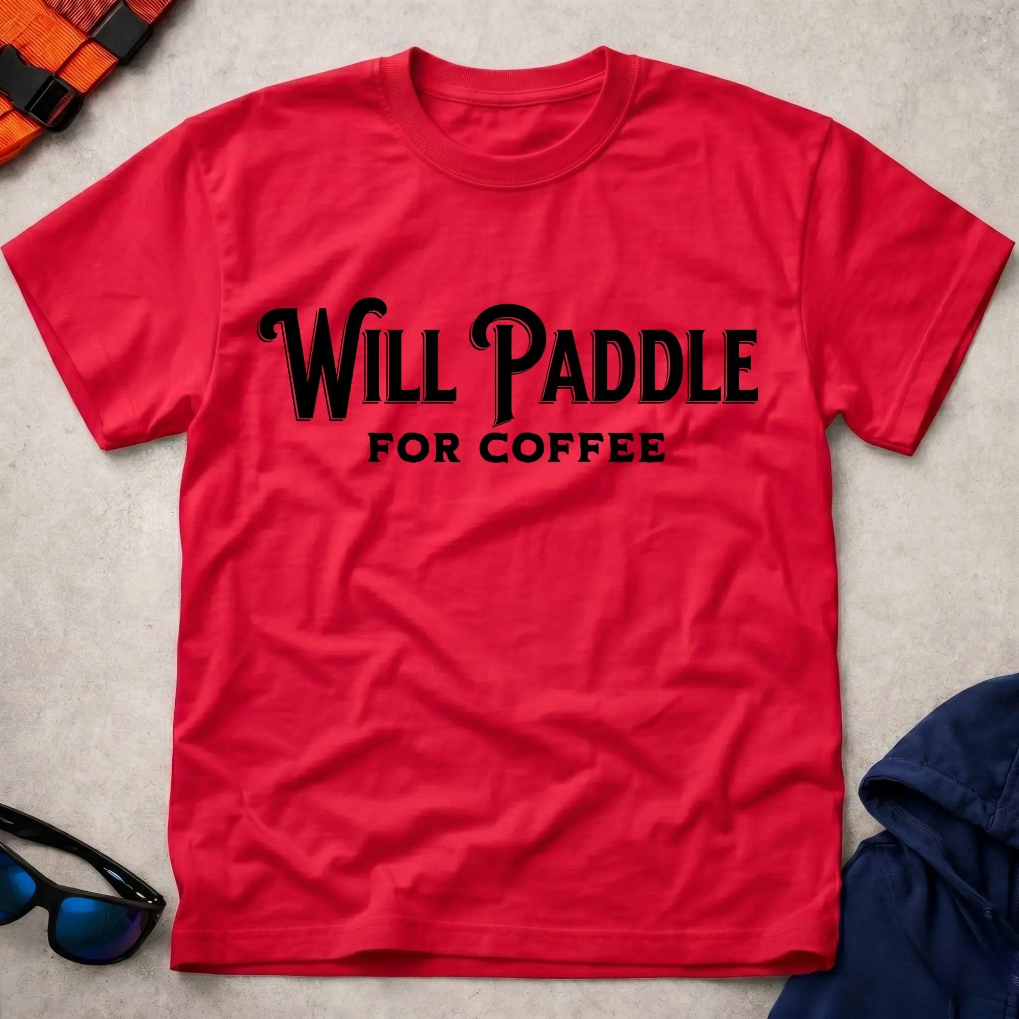 Red Paddle For Coffee tee — funny kayaking and canoeing gift — Vector Paddle