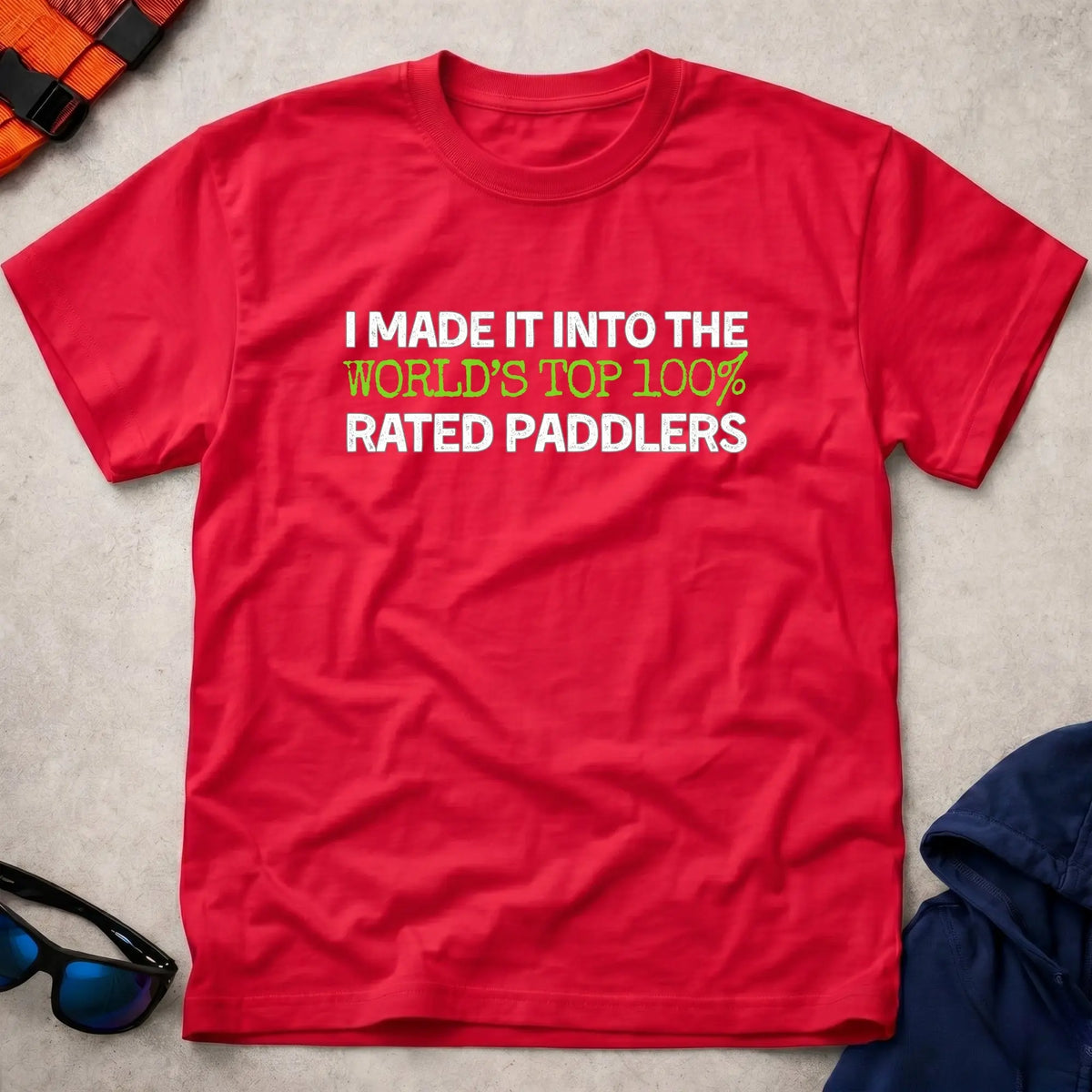 Red World's Top 100% paddling tee — Vector Paddle