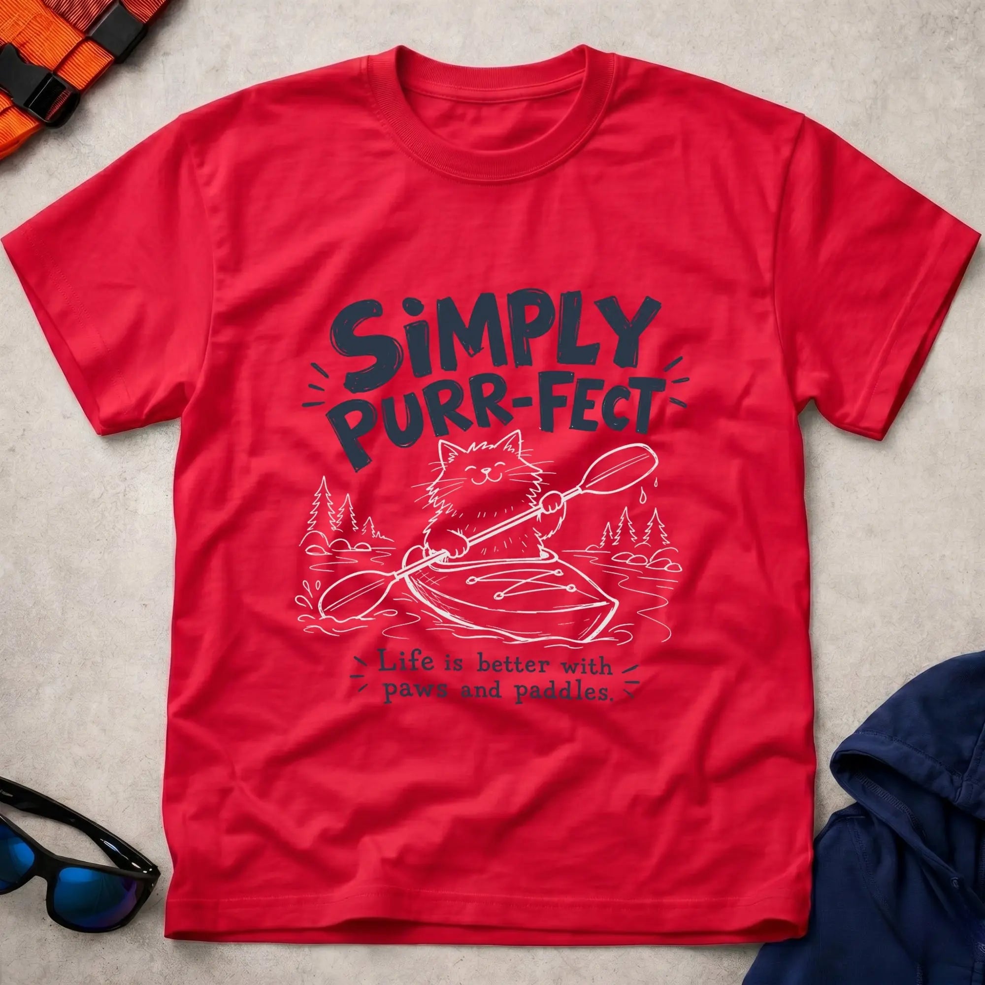 Red Simply Purr-fect tee — cat-loving paddler gift — Vector Paddle