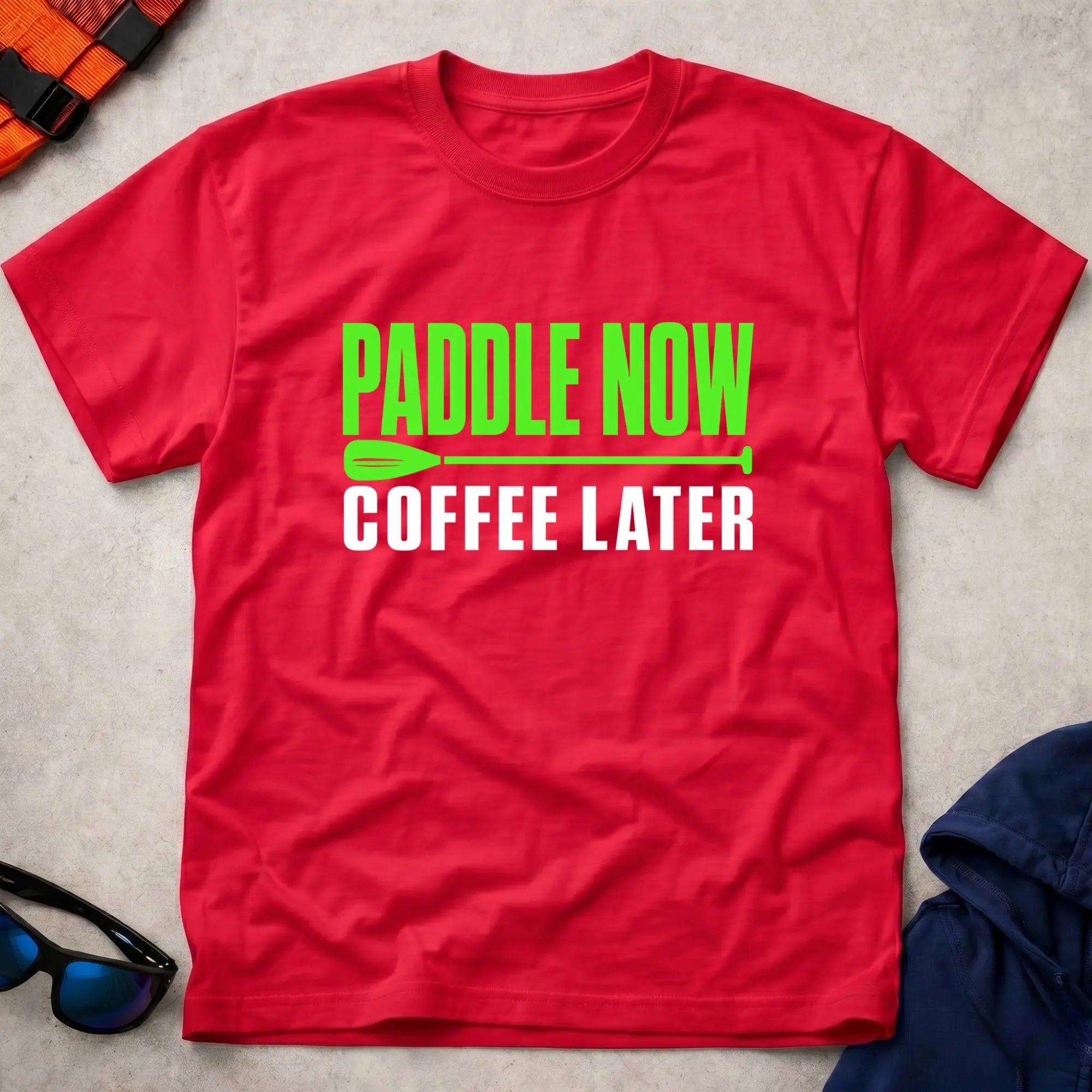 Red Paddle Now, Coffee Later Tee - Vector Paddle