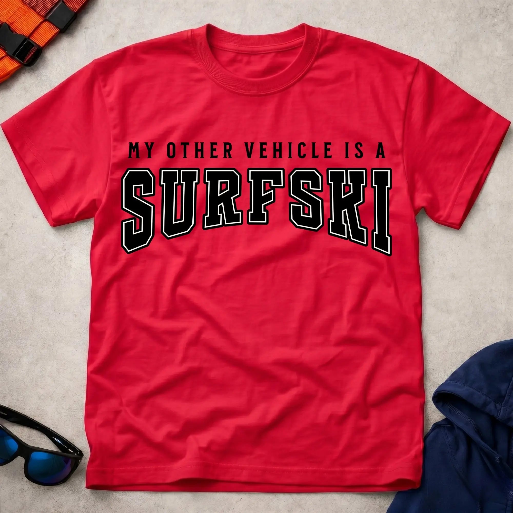 Red surfski paddling tee - my other vehicle is a surfski