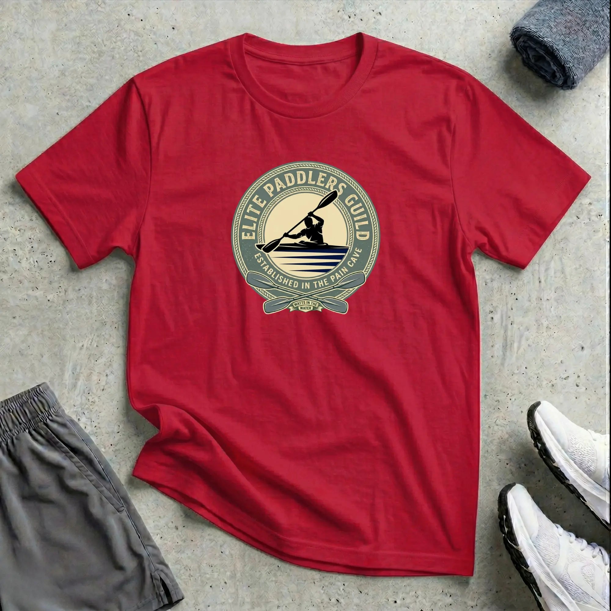 Elite Paddlers Guild. Established in the Pain Cave. Kayak T-Shirt Printify