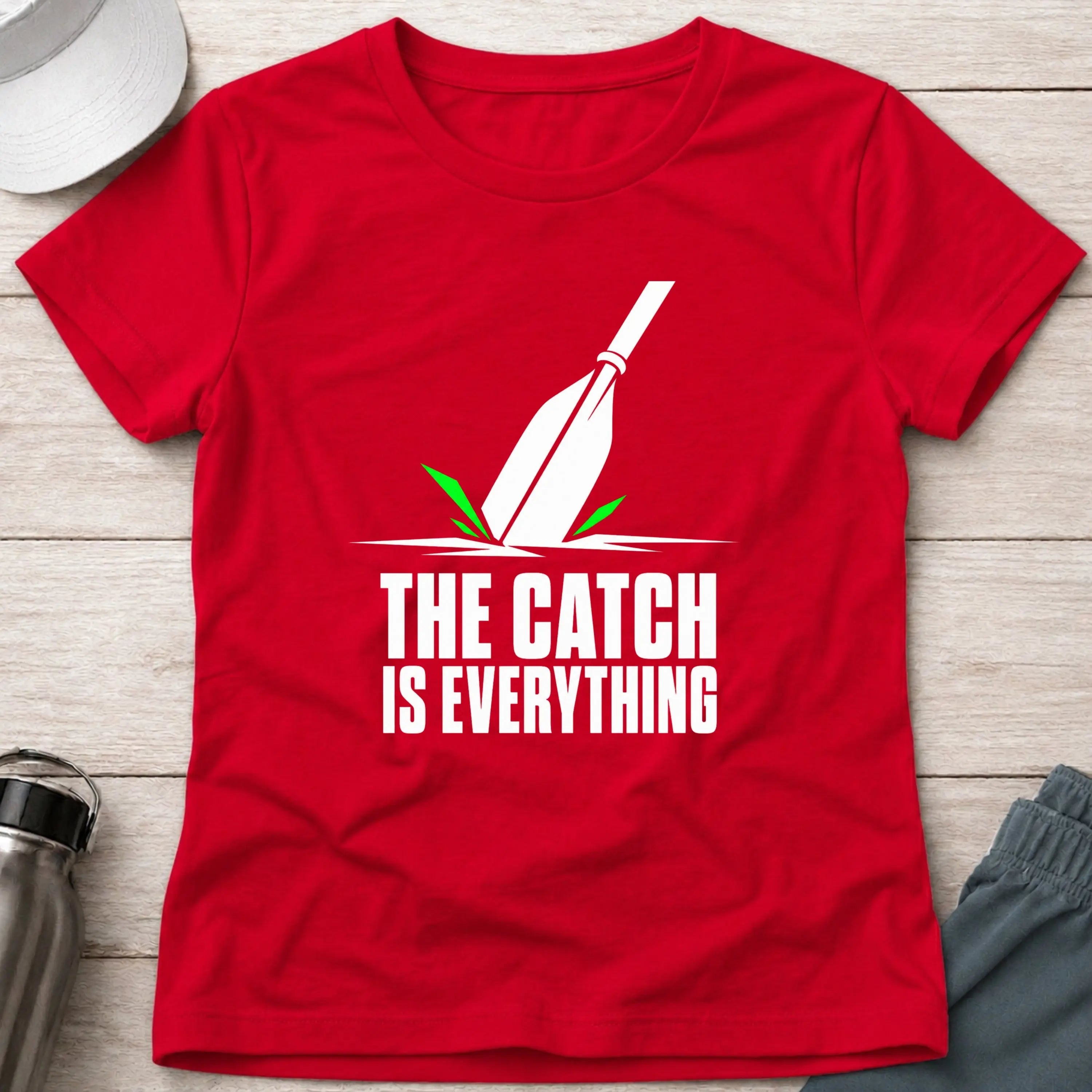 Red The Catch Is Everything women's fitted paddling tee – Vector Paddle
