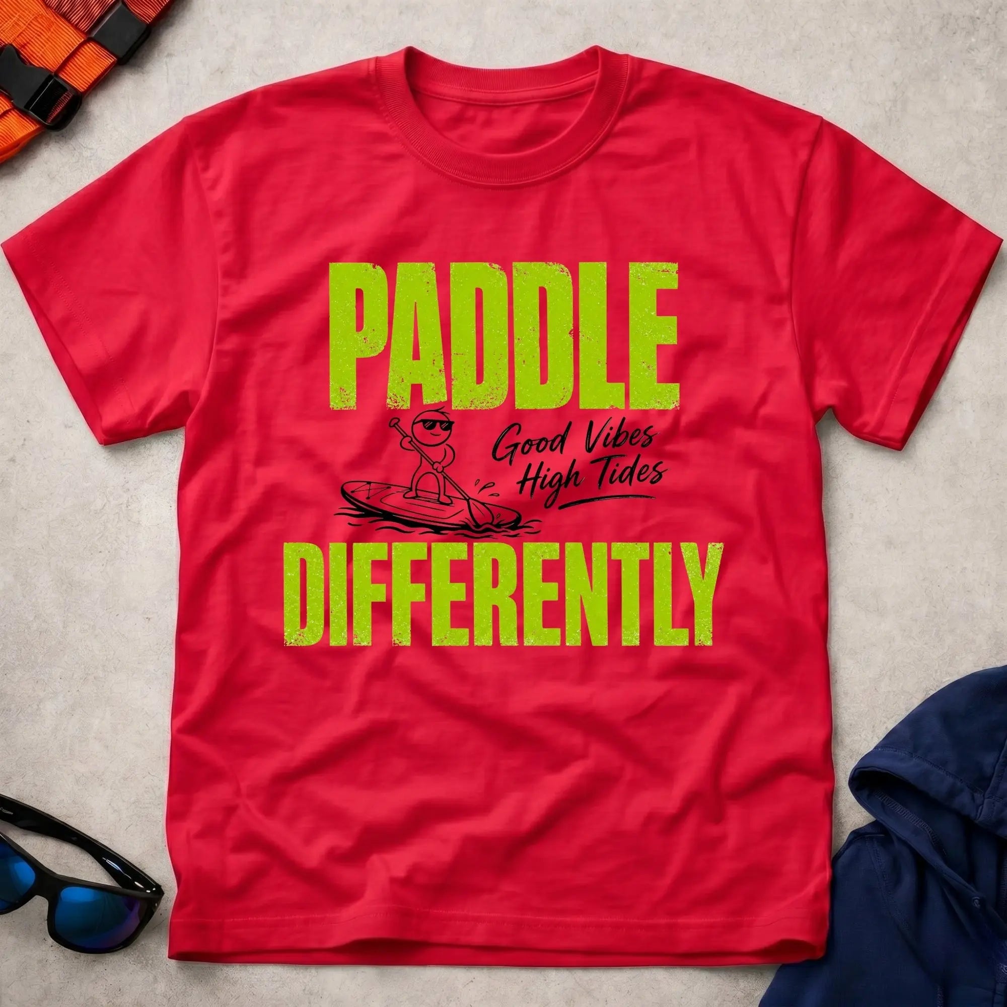 Red Paddle Differently t-shirt for paddlers who do it their own way, Vector Paddle