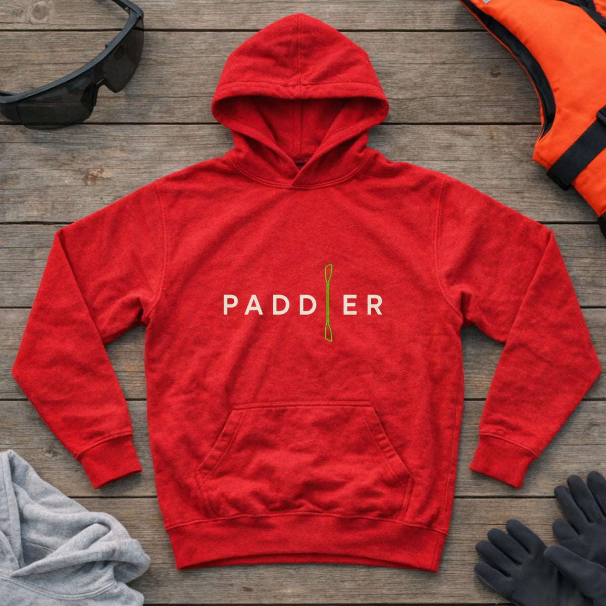 Paddler hoodie in Red — bold paddler wordmark design — Vector Paddle