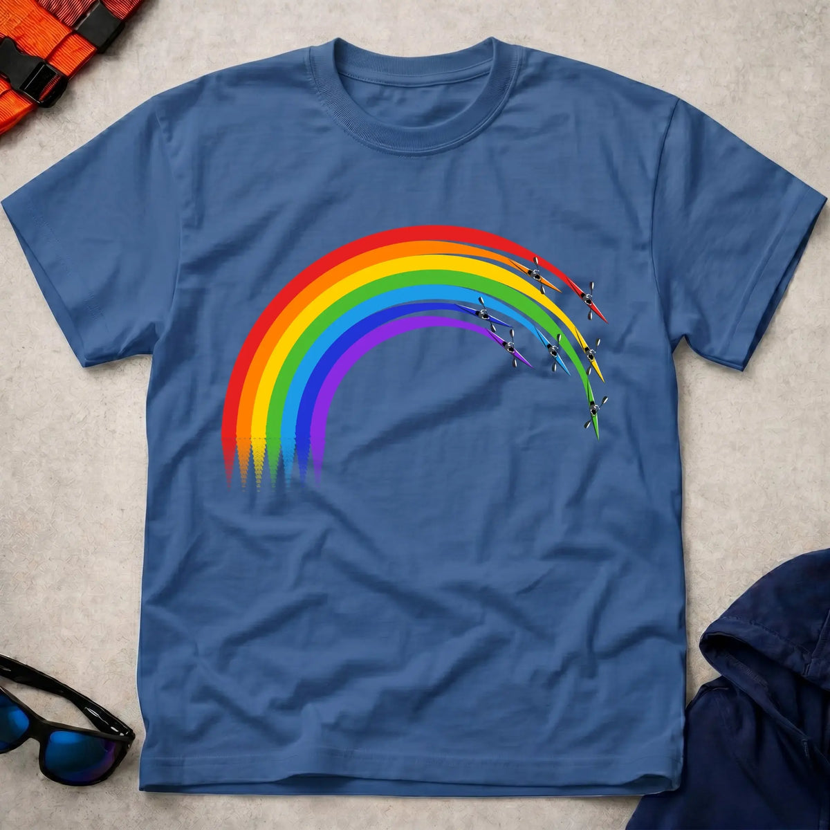 Over The Rainbow tee in Royal Blue — kayaks racing a rainbow arc — Vector Paddle