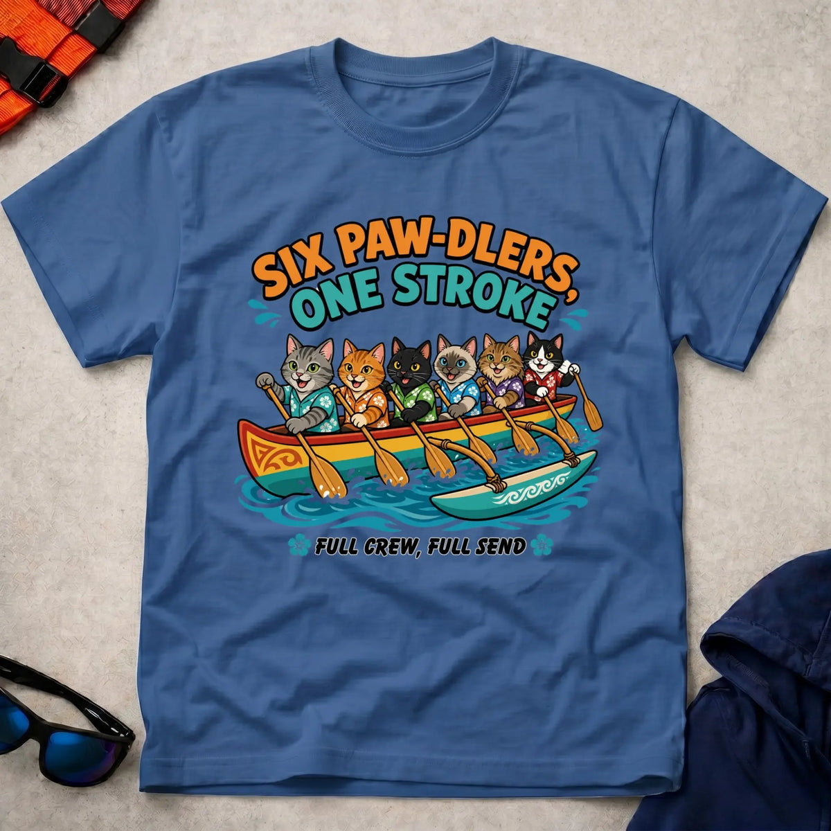 Royal Six Paw-dlers, One Stroke tee — OC6 outrigger crew gift — Vector Paddle