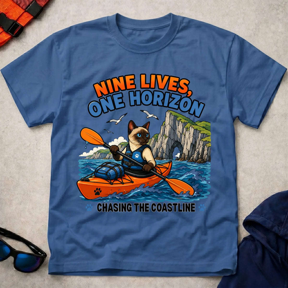 Royal Nine Lives, One Horizon tee — long-distance paddling gift — Vector Paddle
