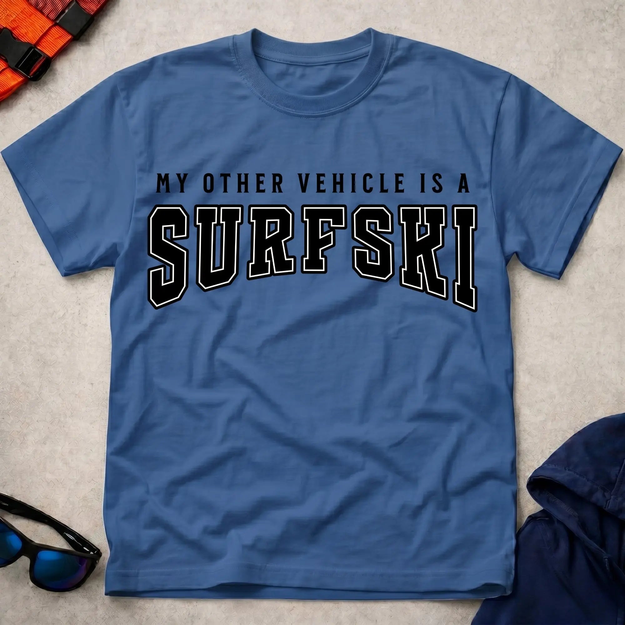 Royal blue surfski paddling tee - my other vehicle is a surfski