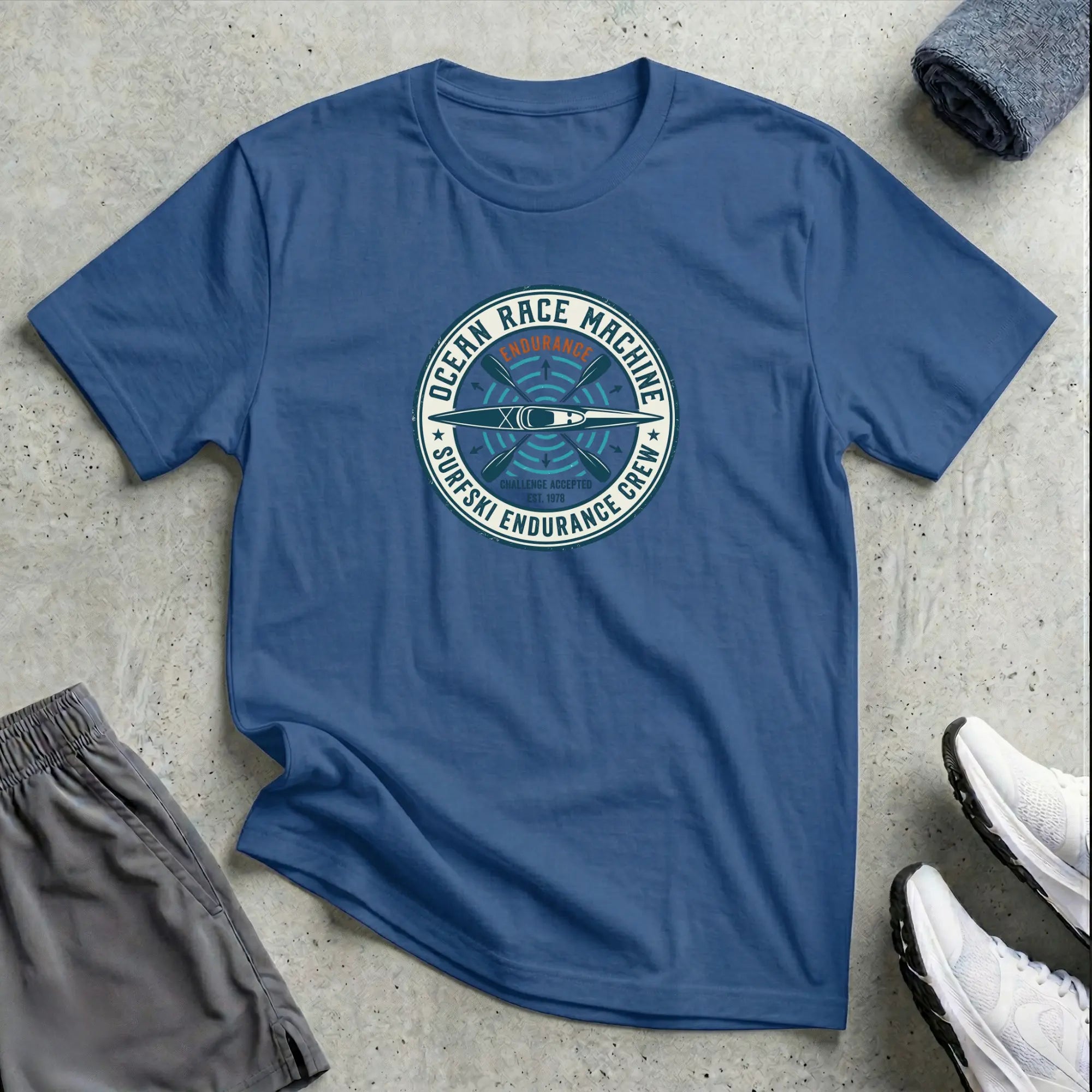 Ocean Race Machine. Surfski Endurance Crew T-Shirt Printify