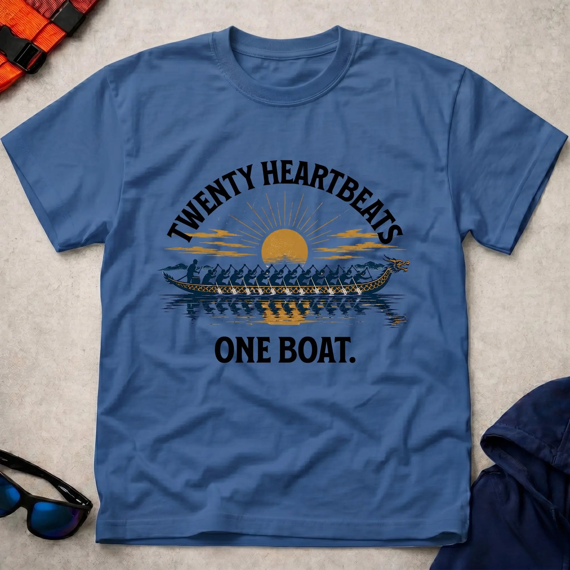 Royal Twenty Heartbeats One Boat dragon boat tee — full-crew unity gift — Vector Paddle