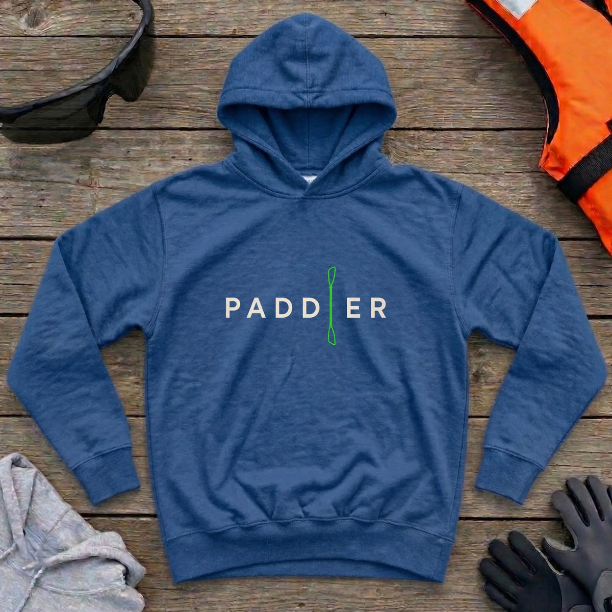 Paddler hoodie in Royal — bold paddler wordmark design — Vector Paddle