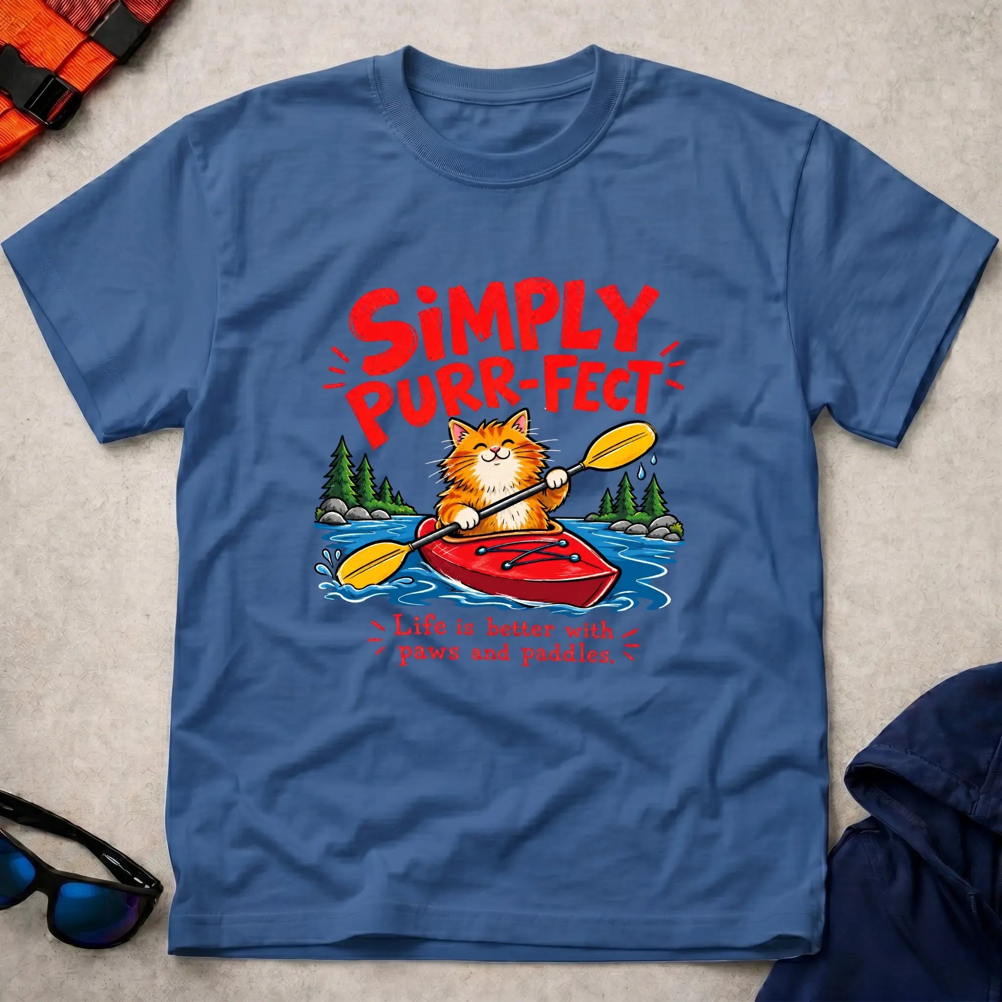 Royal Simply Purr-fect ginger cat kayak t-shirt - Vector Paddle