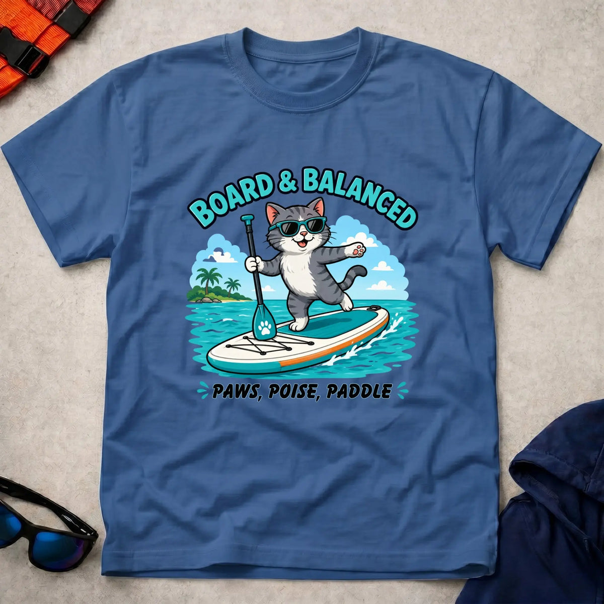 Royal Bored & Balanced tee — SUP cat-lover gift — Vector Paddle