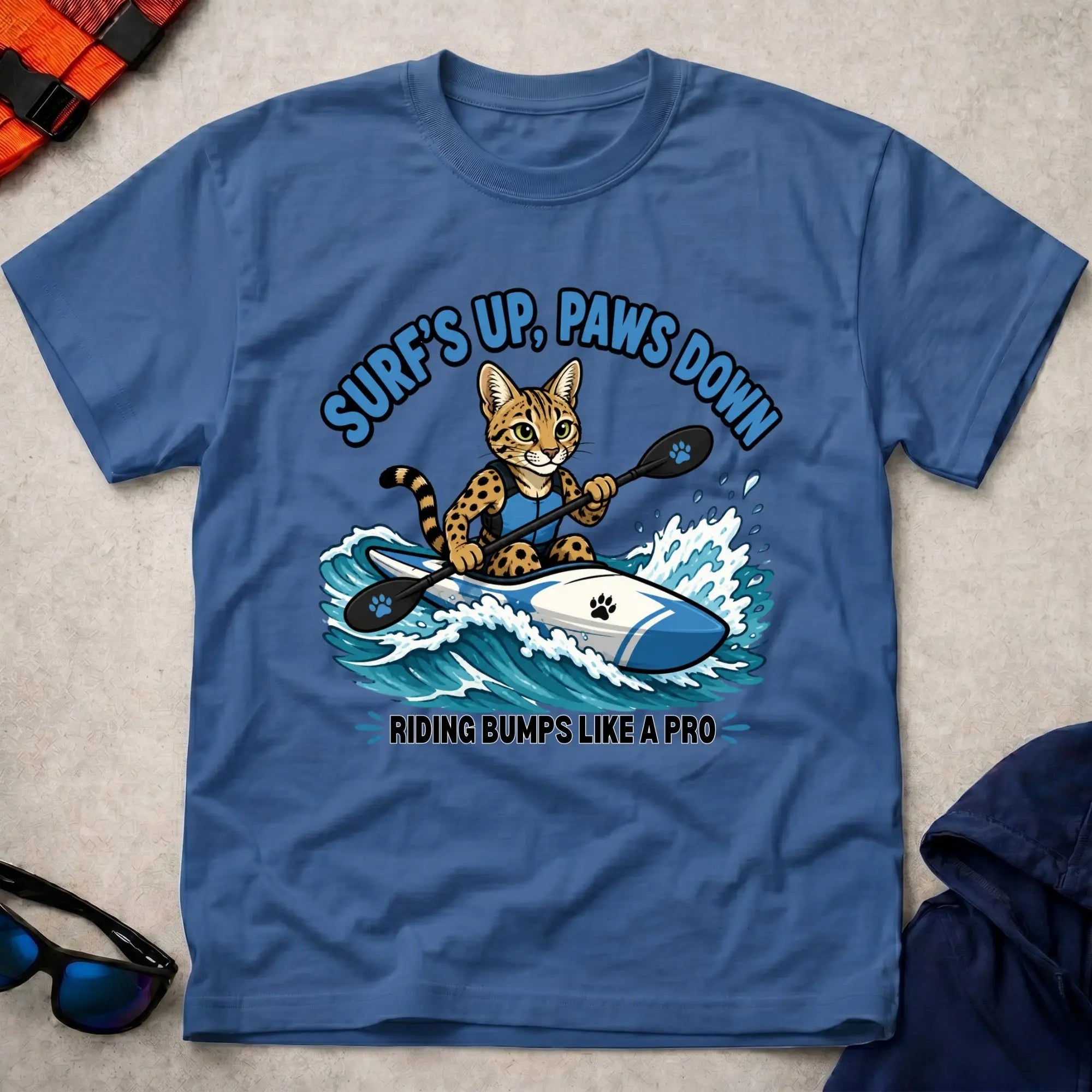 Royal Surfs Up, Paws Down tee — open-water paddling gift — Vector Paddle
