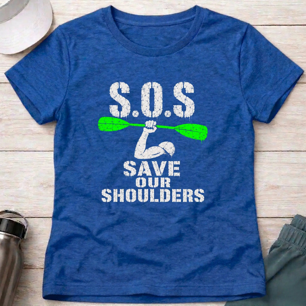Royal Save Our Shoulders fitted tee — marathon paddler gift for women — Vector Paddle