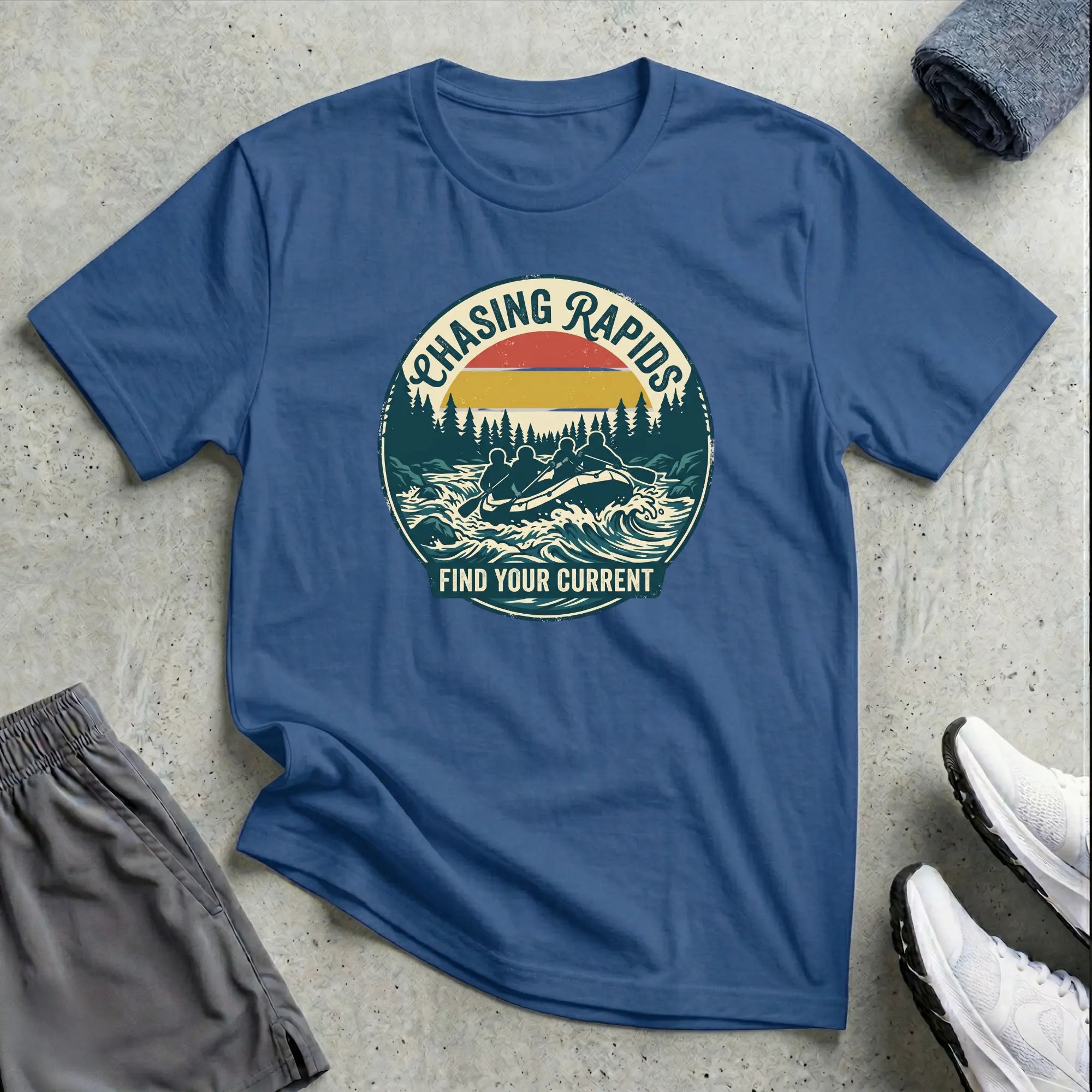 Chasing Rapids - Find Your Current. Rafting T-Shirt - RELAXED Printify