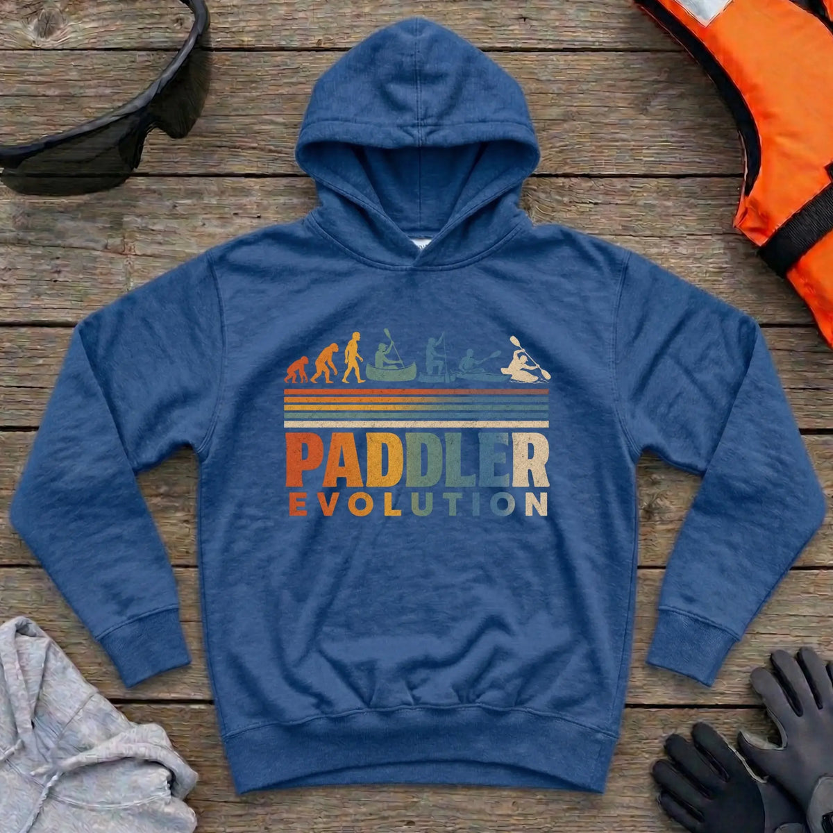 Paddler Evolution hoodie in Royal — evolution of a paddler graphic — Vector Paddle