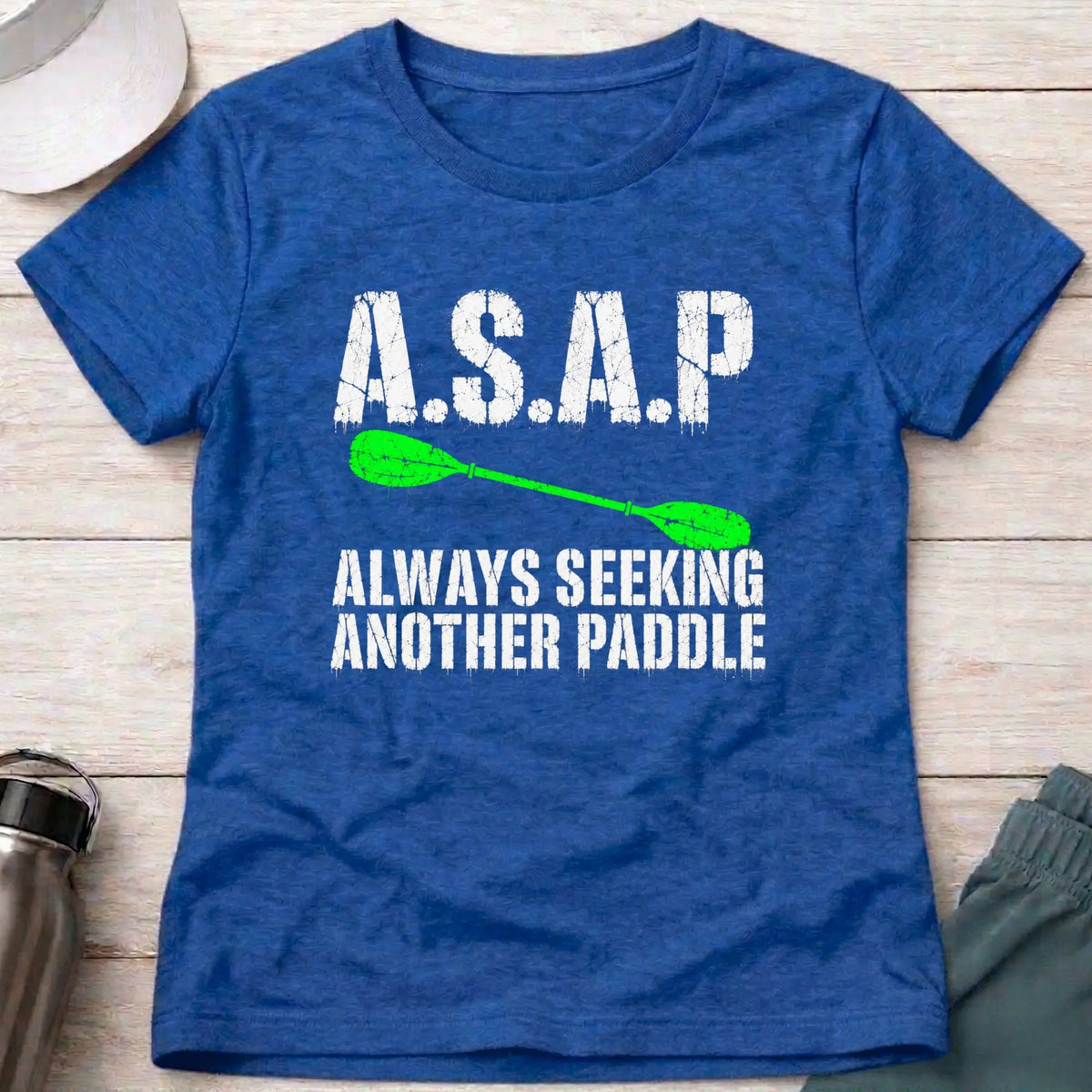 Royal A.S.A.P. fitted tee — Always Seeking Another Paddle gift for women — Vector Paddle