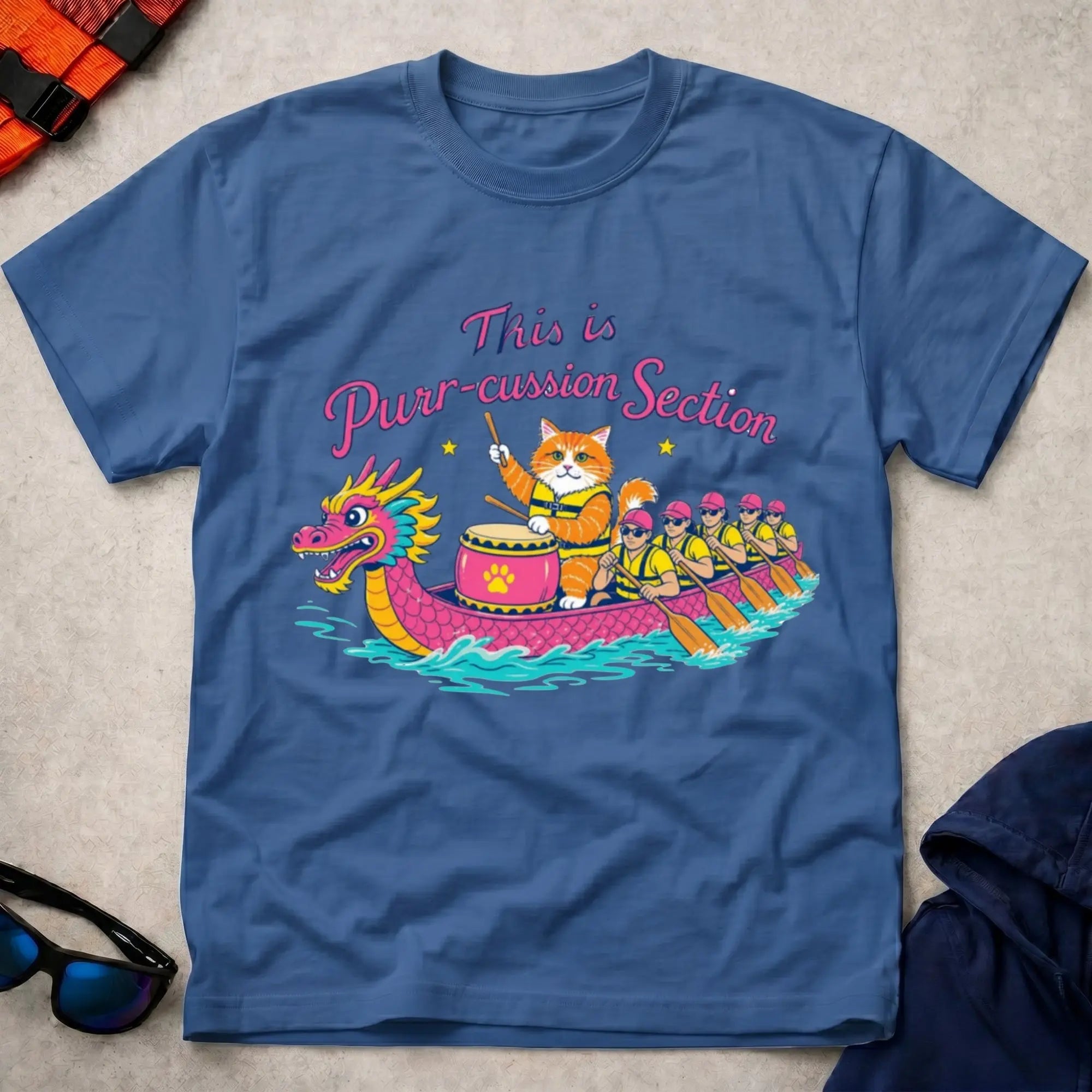 Royal Purr-cussion Section dragon boat drummer cat tee — Vector Paddle