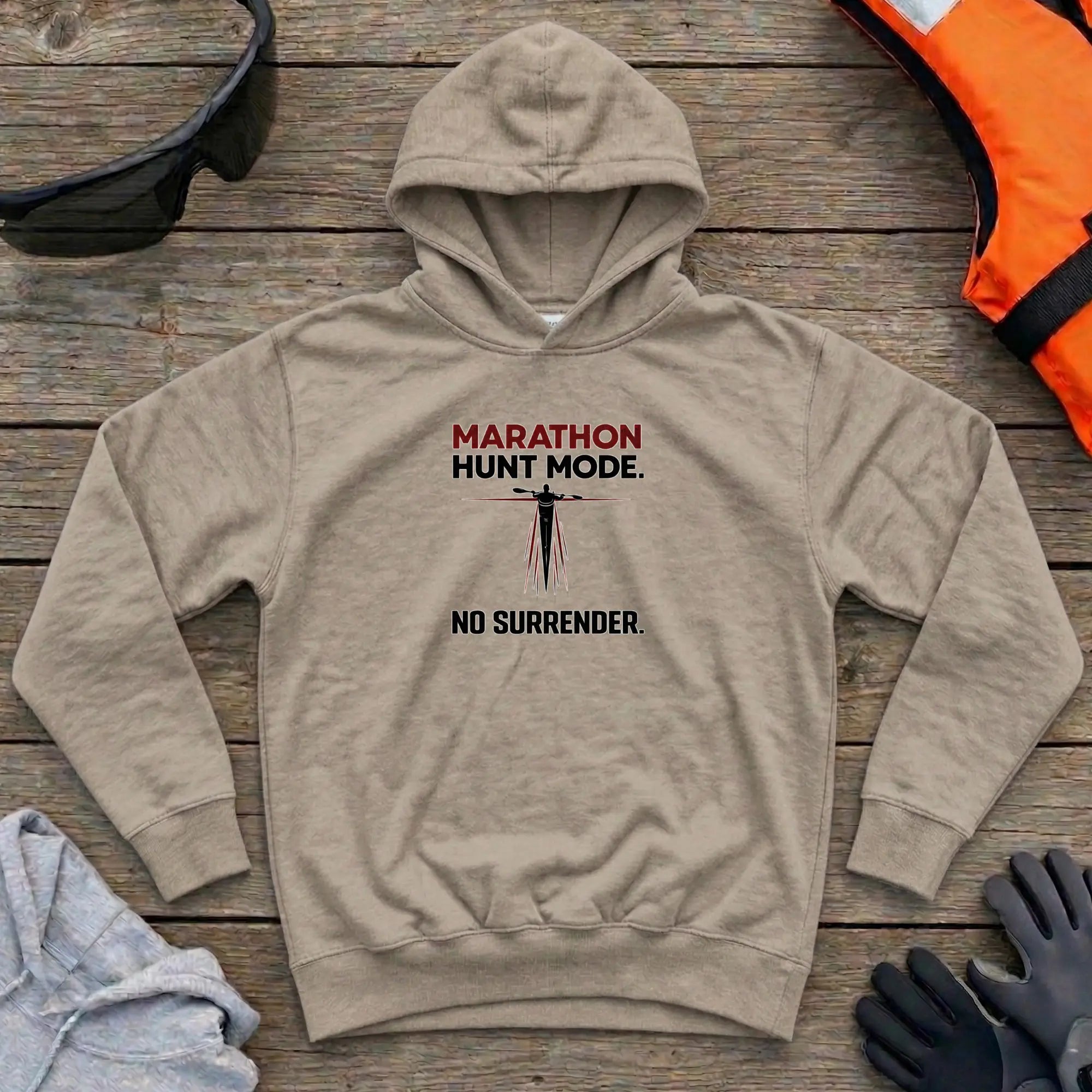 Hoodie - "Marathon. Hunt Mode. No Surrender" | Kayak Canoe Printify