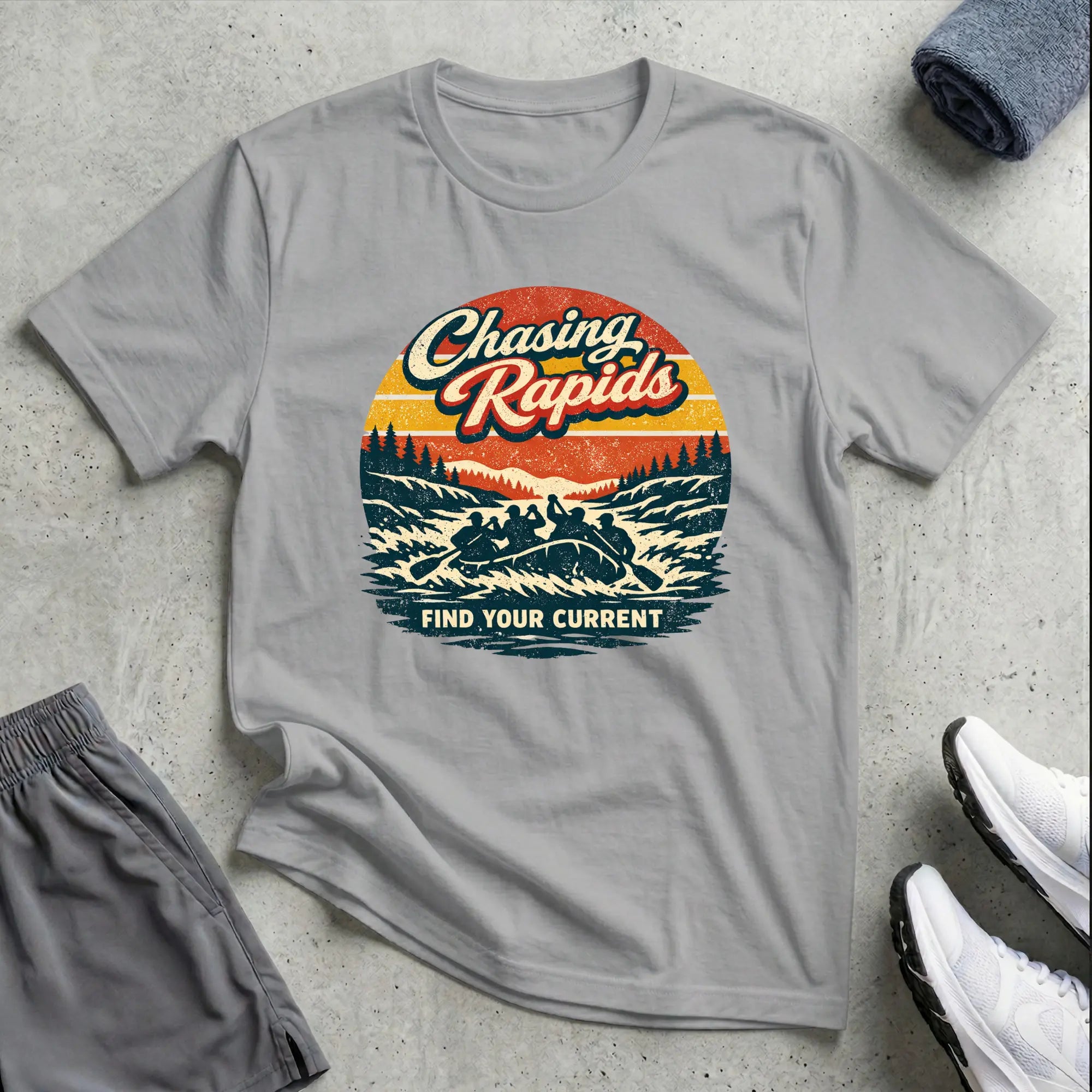 Chasing Rapids - Retro. Rafting T-Shirt Relaxing Printify
