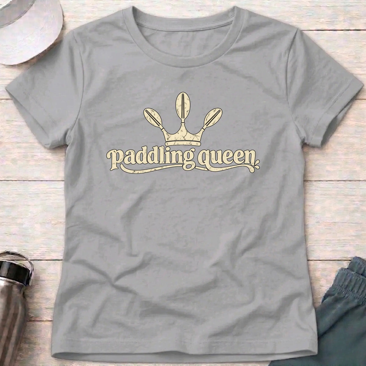 Sport Grey Paddling Queen fitted tee — confident female paddler gift — Vector Paddle