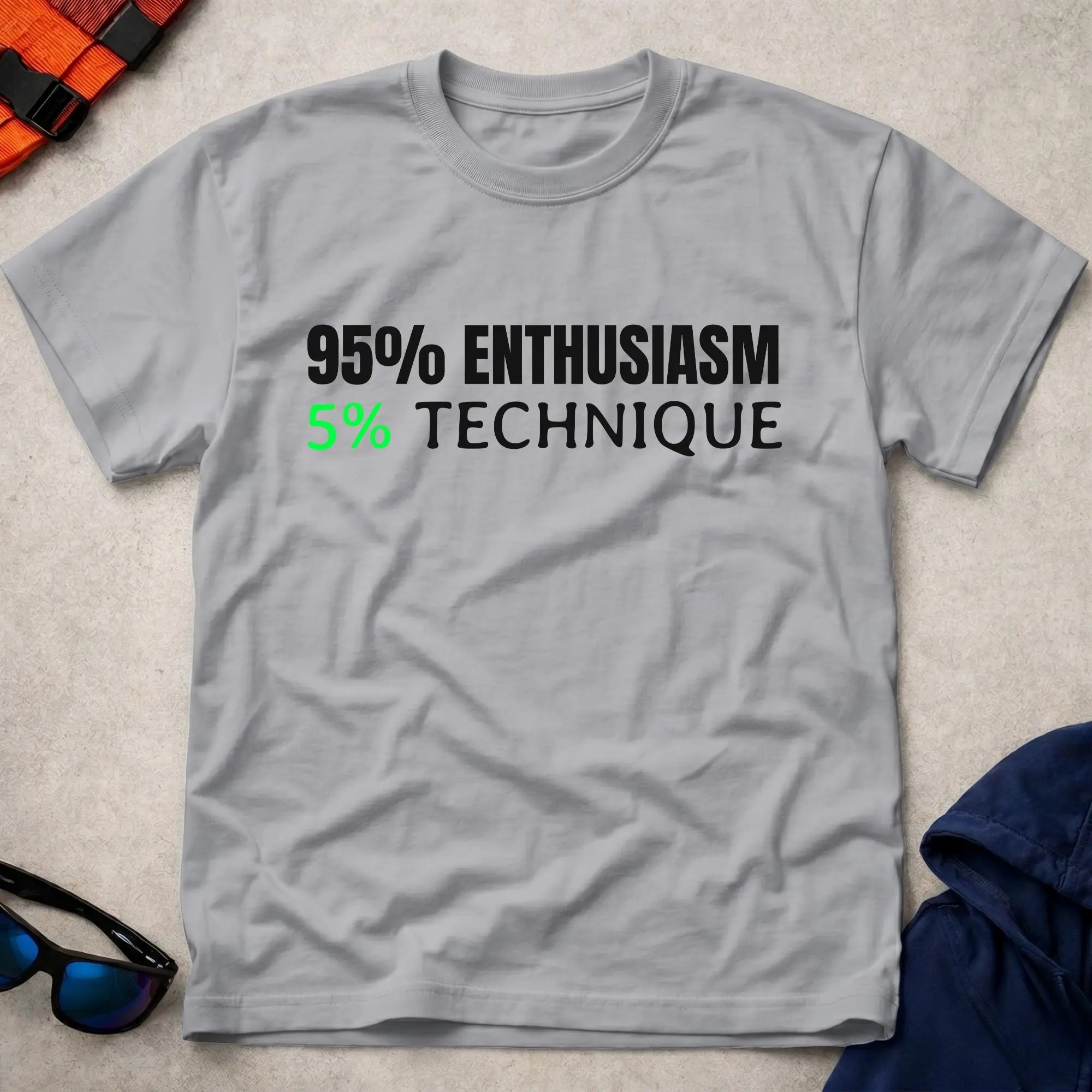 Sport Grey 95% Enthusiasm tee — funny paddling gift for kayakers and canoeists — Vector Paddle