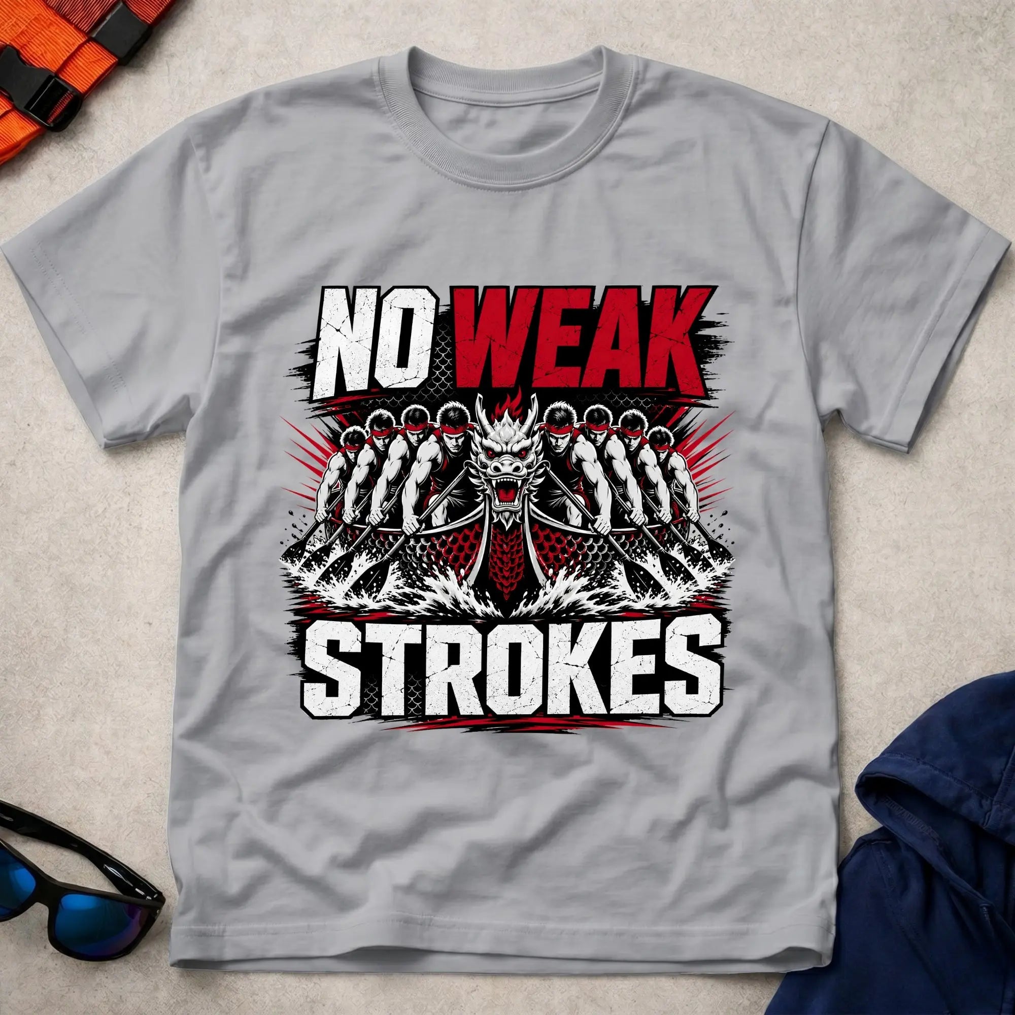 Sport Grey No Weak Strokes dragon boat racing tee — full-send crew gift — Vector Paddle