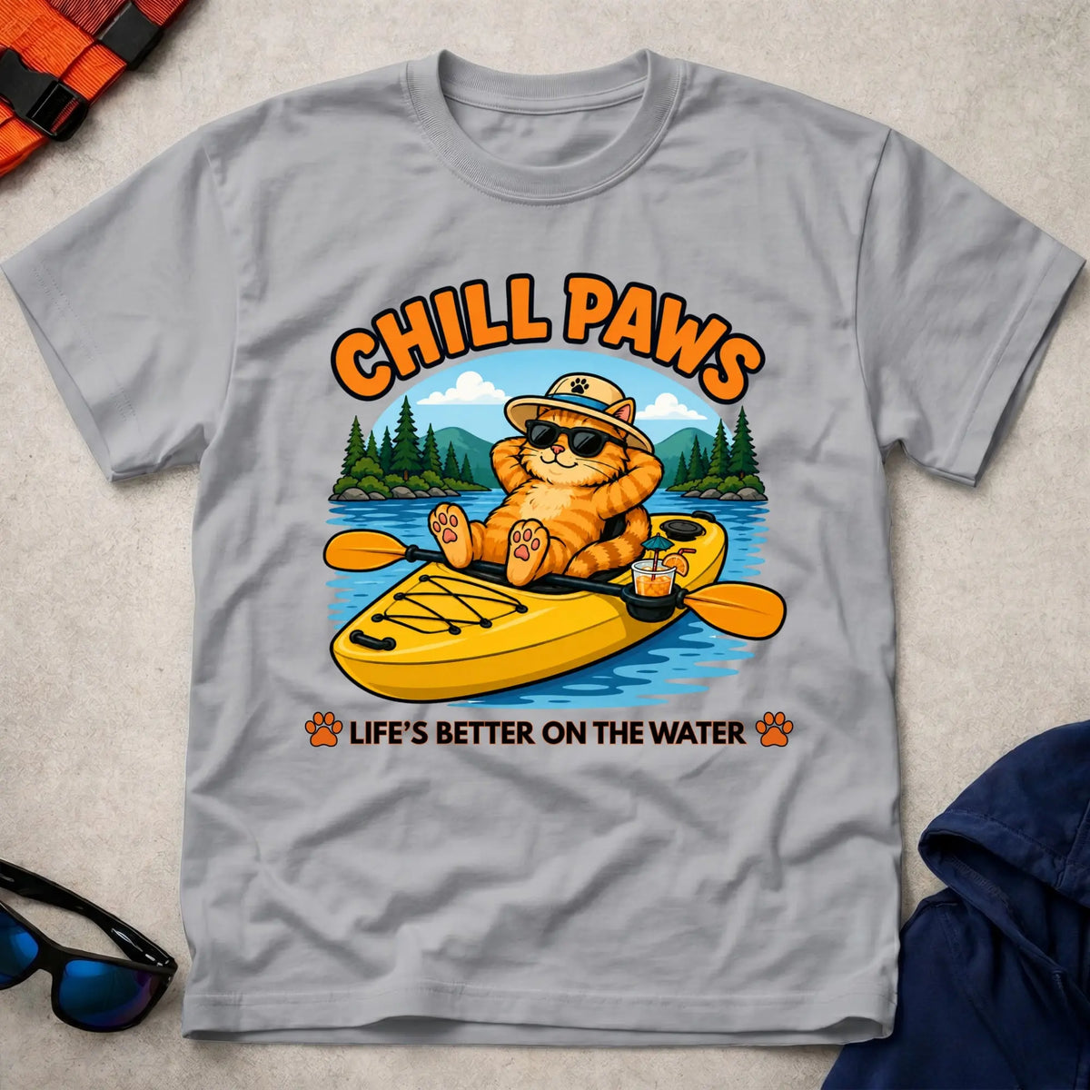 Sport Grey Chill Paws tee — calm-under-pressure paddling gift — Vector Paddle