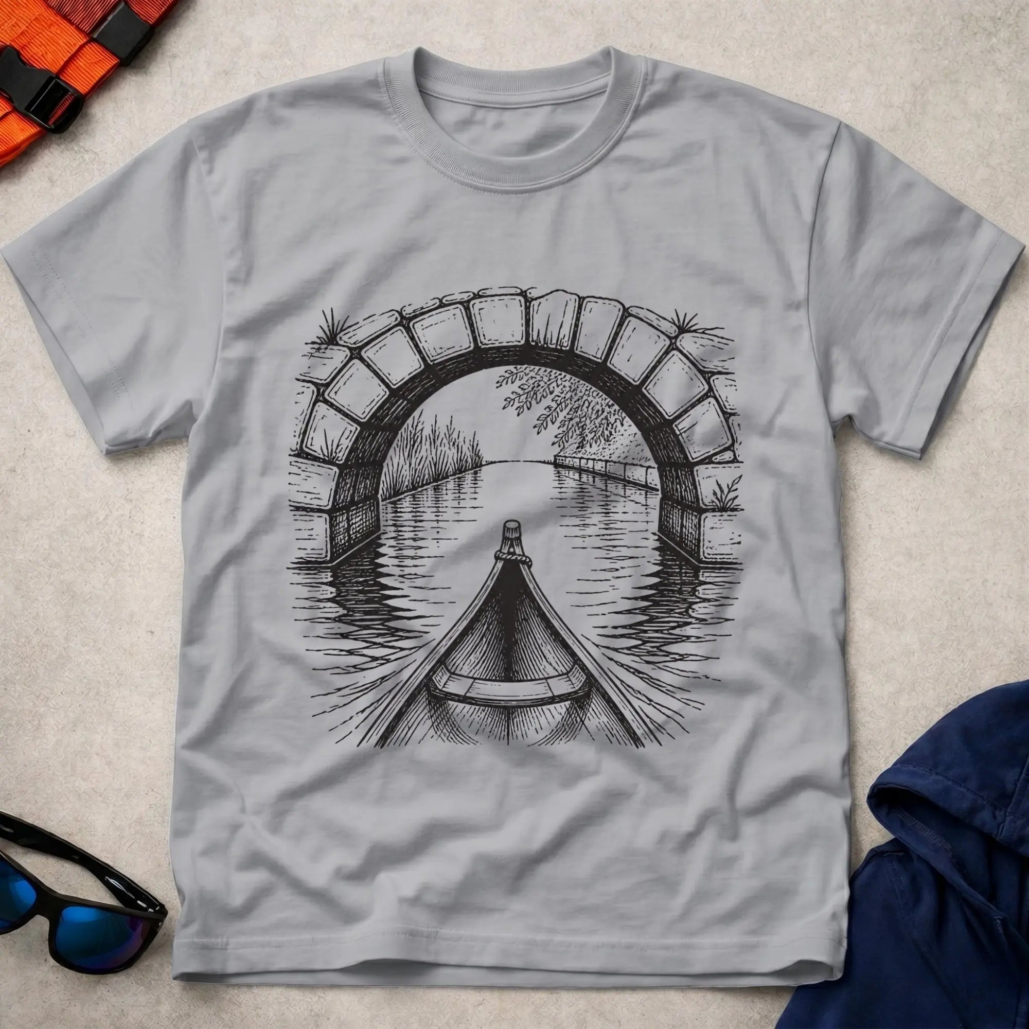 Sport Grey Bridge Line tee — canal and river touring gift — Vector Paddle