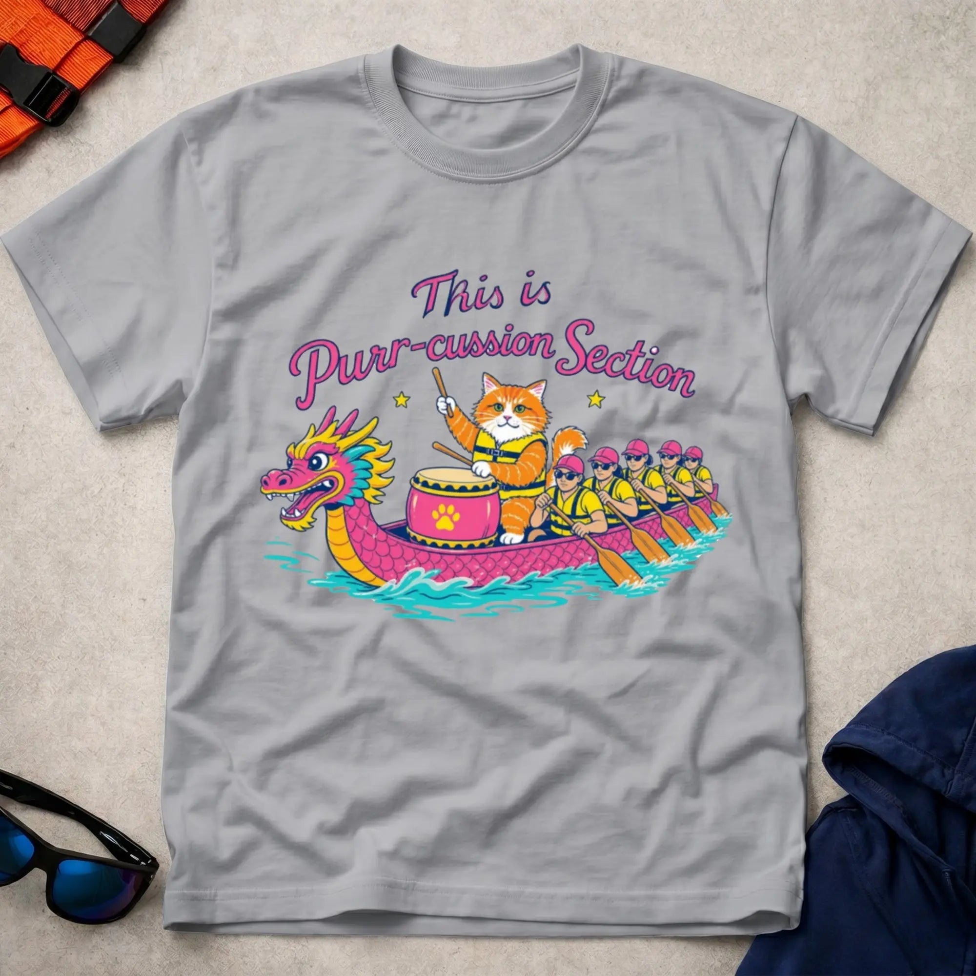 Sport Grey Purr-cussion Section dragon boat drummer cat tee — Vector Paddle