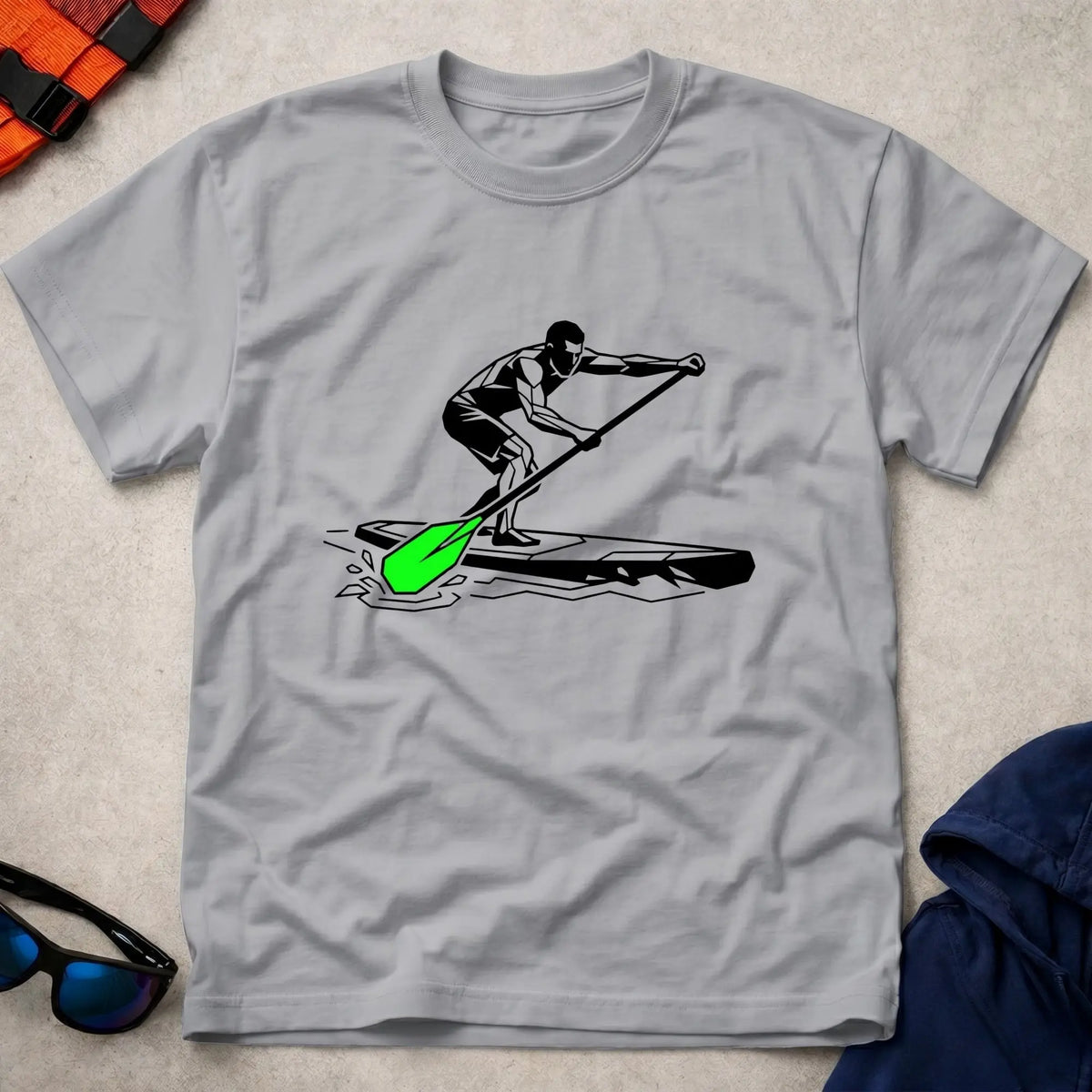 Sport Grey SUP Paddler t-shirt for stand-up paddleboarding fans, Vector Paddle