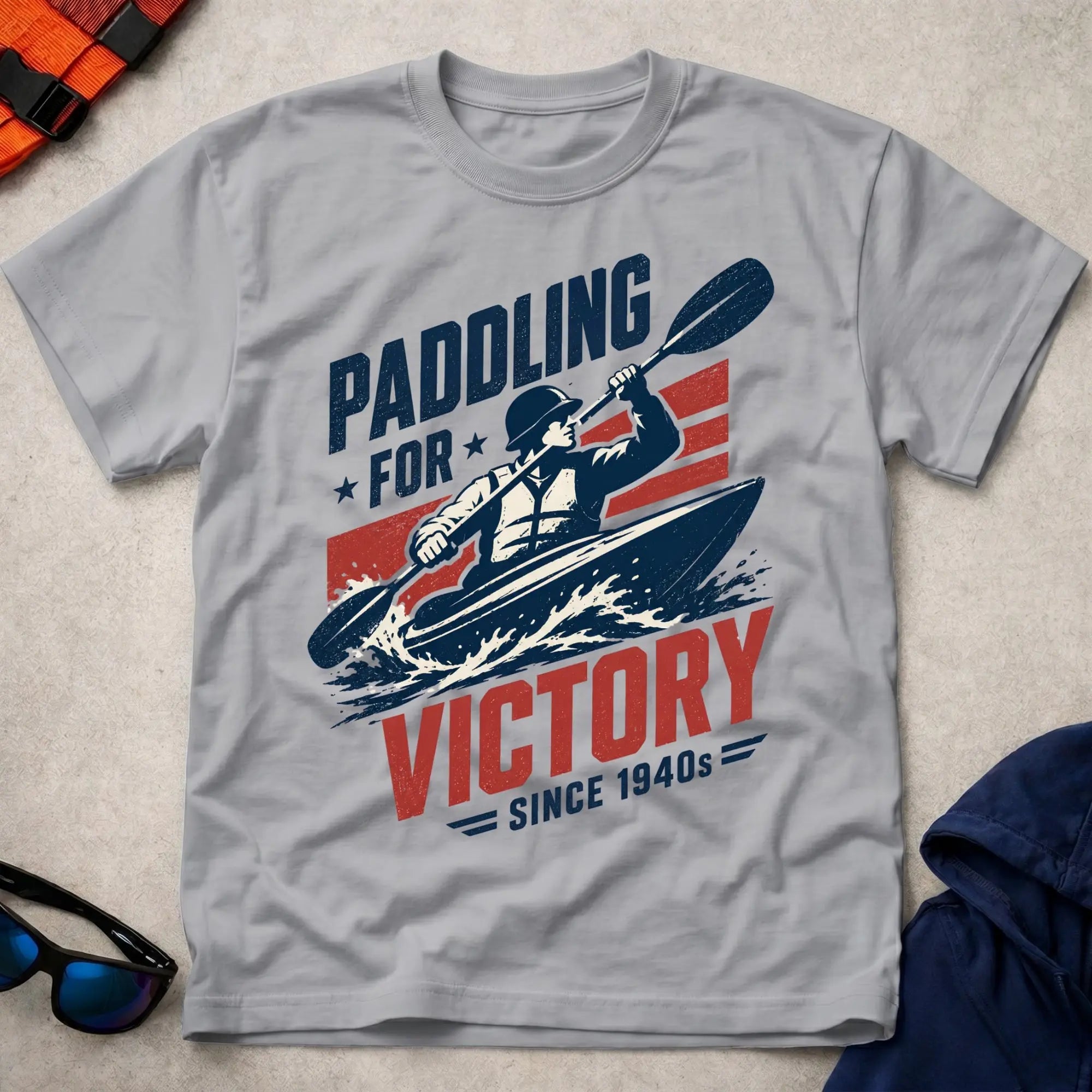 Paddling For Victory WW2-era kayak action tee | Vector Paddle