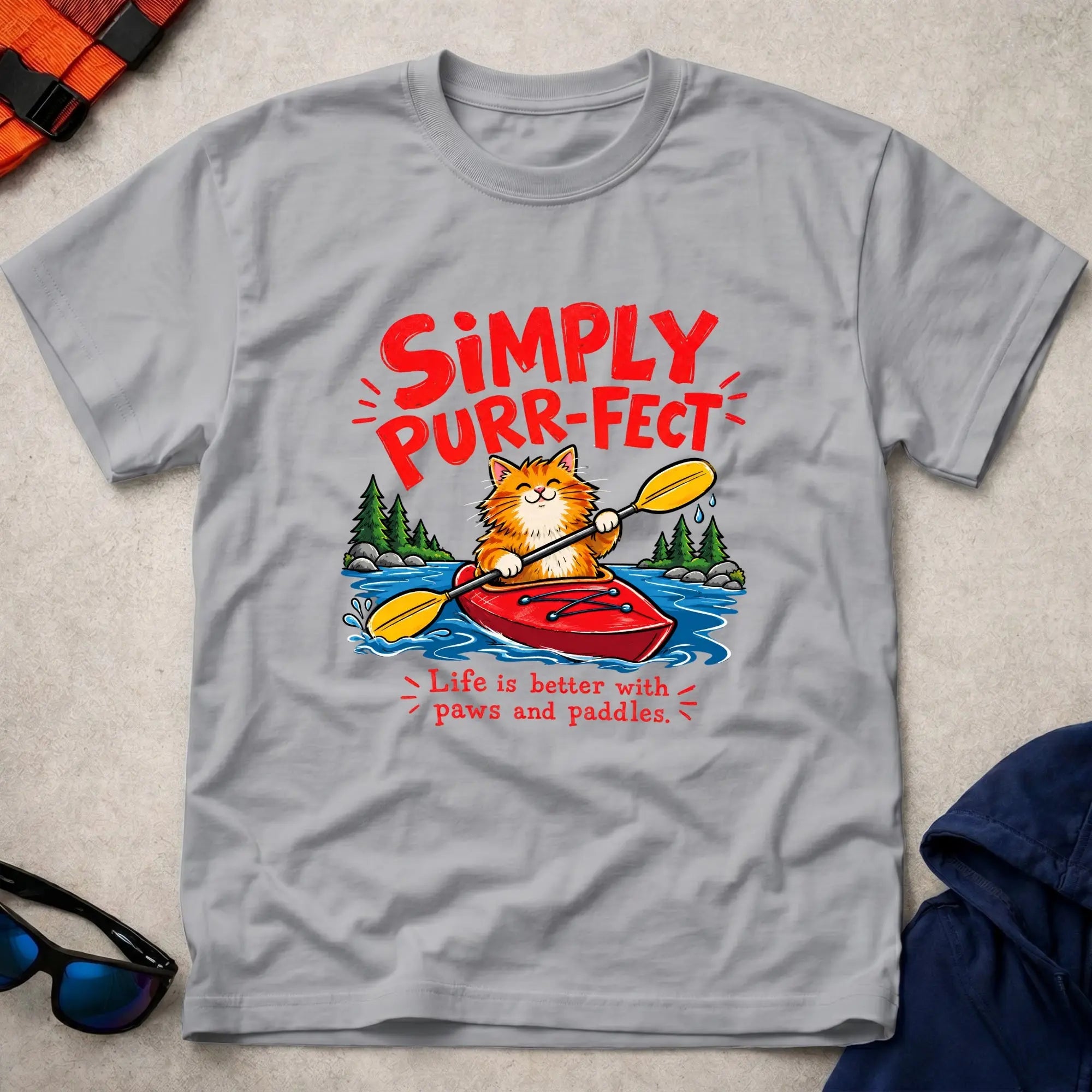 Sport Grey Simply Purr-fect ginger cat kayak t-shirt - Vector Paddle