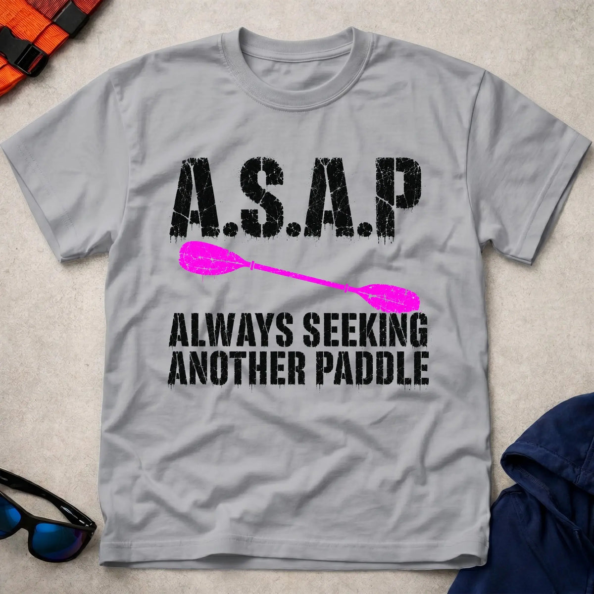 Sport Grey A.S.A.P. tee — Always Seeking Another Paddle gift — Vector Paddle