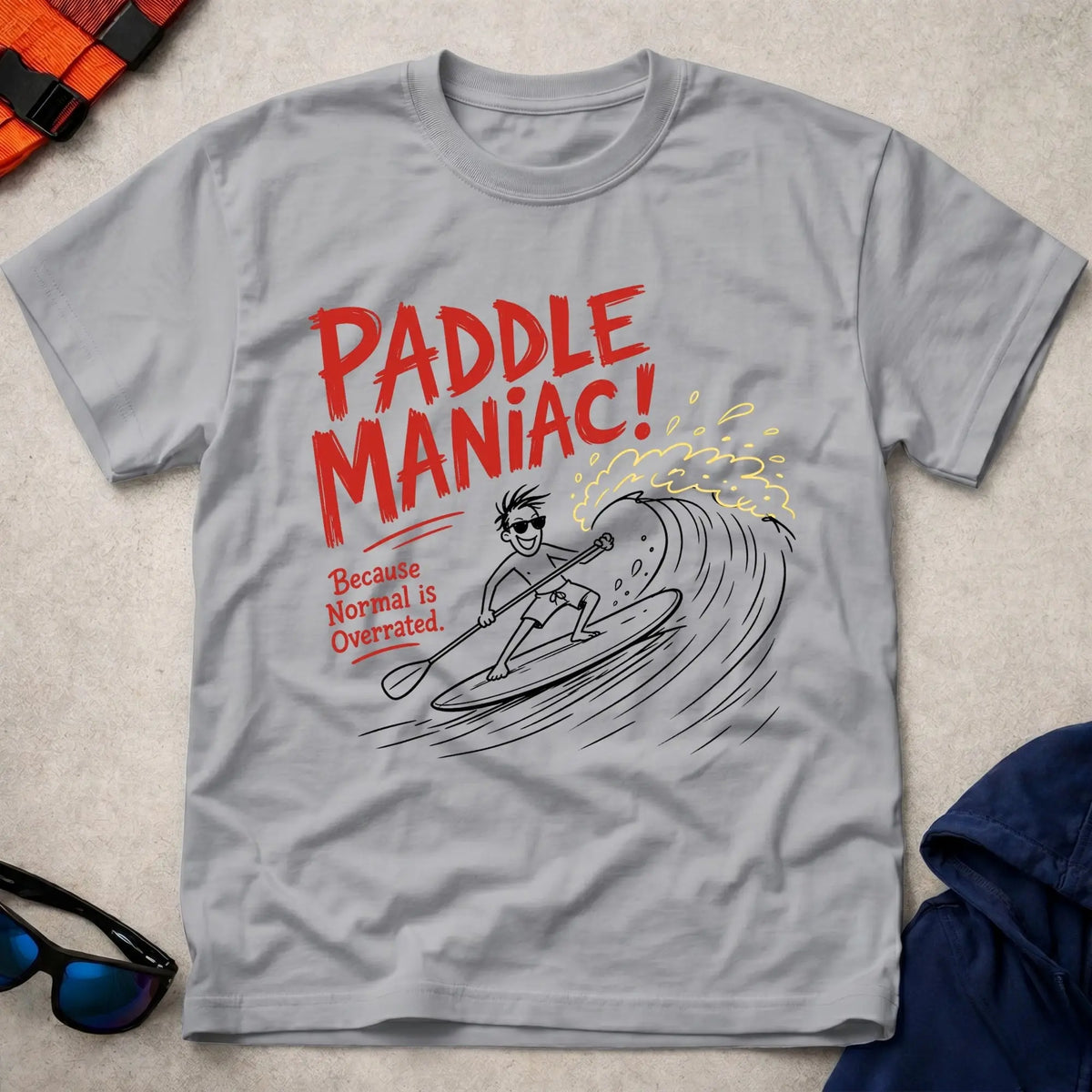 Sport Grey Paddle Maniac t-shirt for obsessive paddlers, Vector Paddle