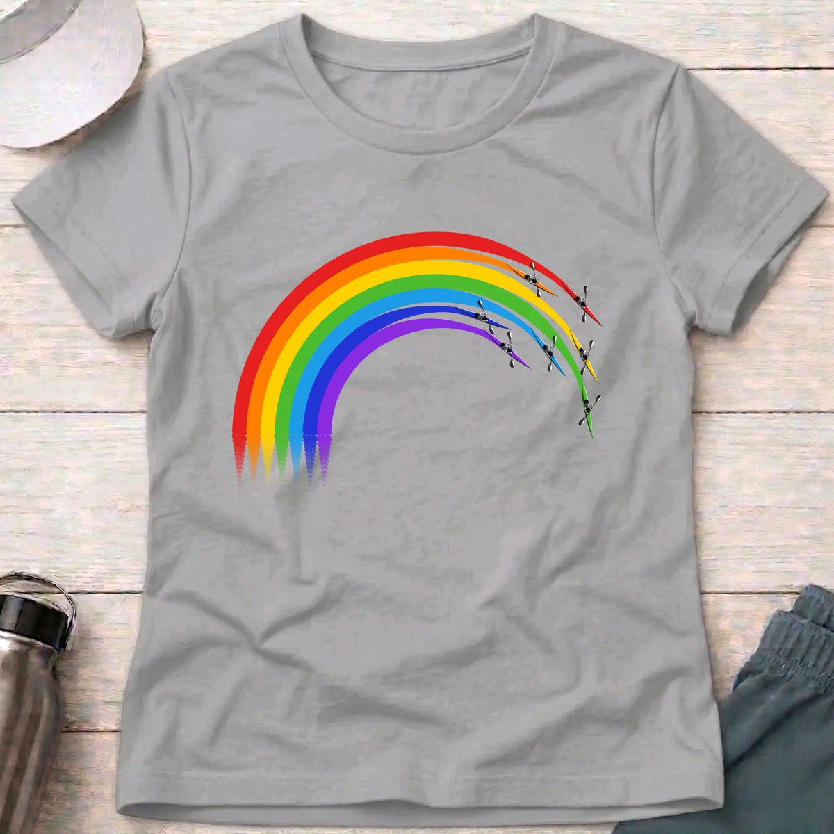 Over The Rainbow fitted tee in Sport Grey — K1 sprint kayaks with rainbow wakes — Vector Paddle