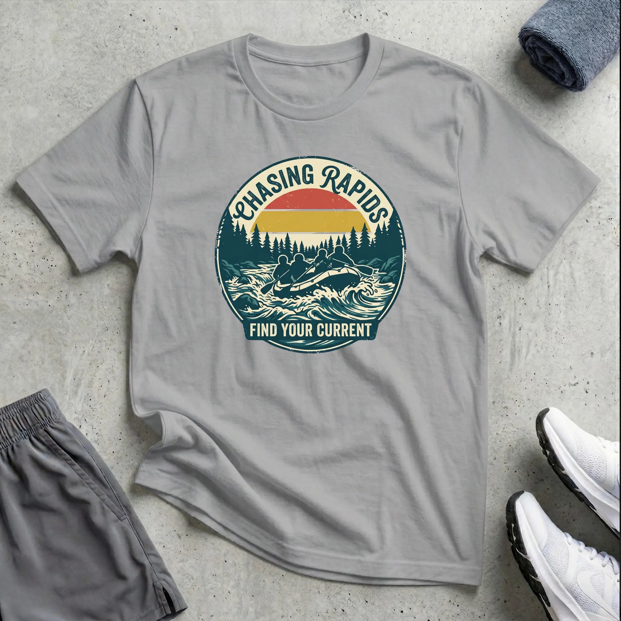 Chasing Rapids - Find Your Current. Rafting T-Shirt - RELAXED Printify