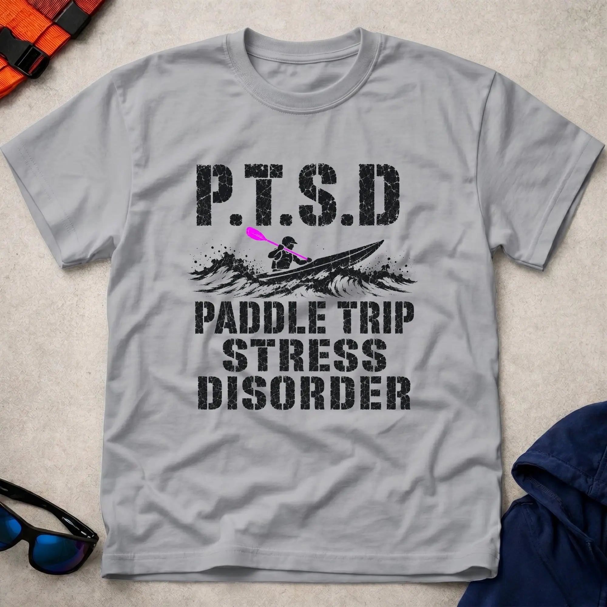 Sport Grey P.T.S.D. tee — Paddle Trip Stress Disorder gift — Vector Paddle