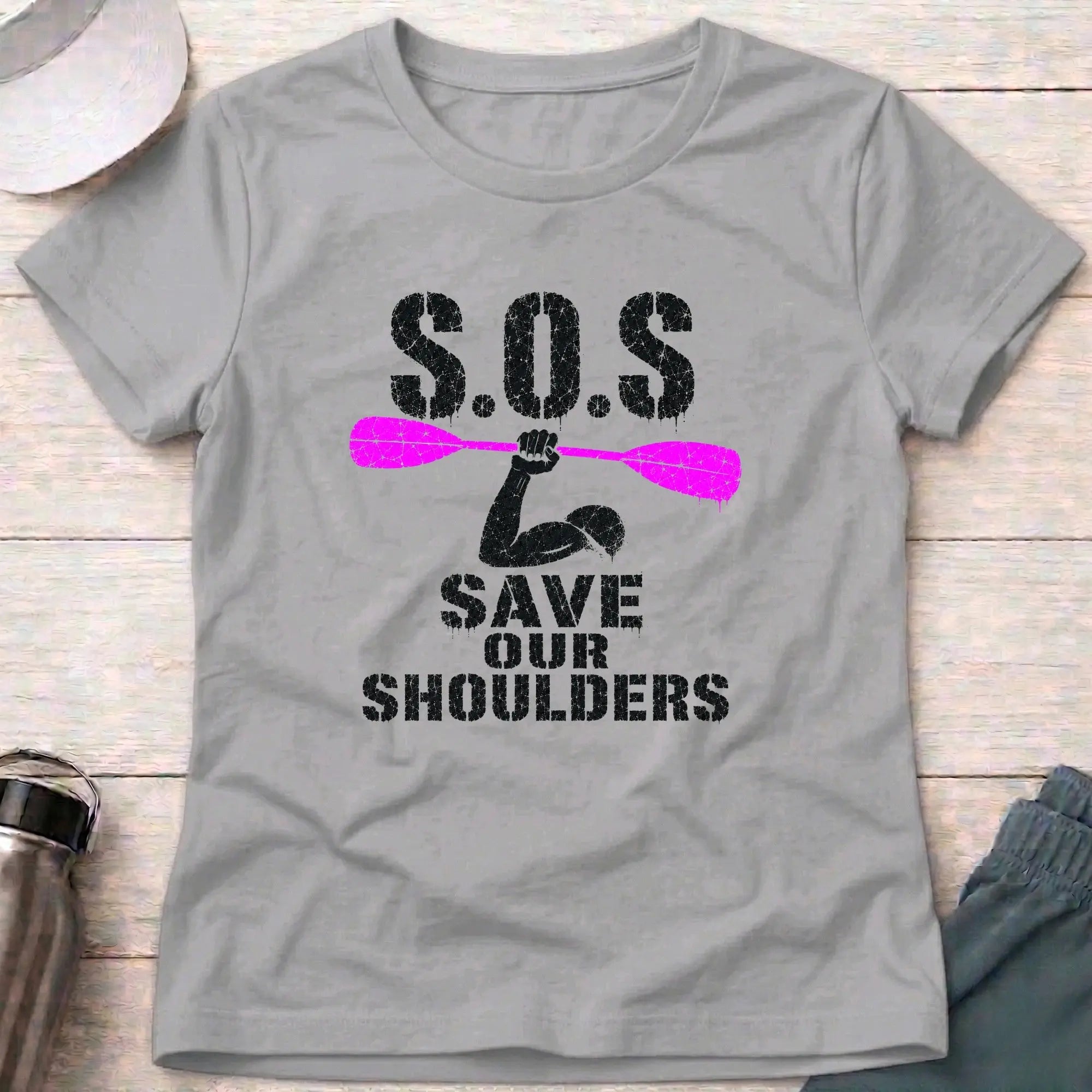 Sport Grey Save Our Shoulders fitted tee — marathon paddler gift for women — Vector Paddle