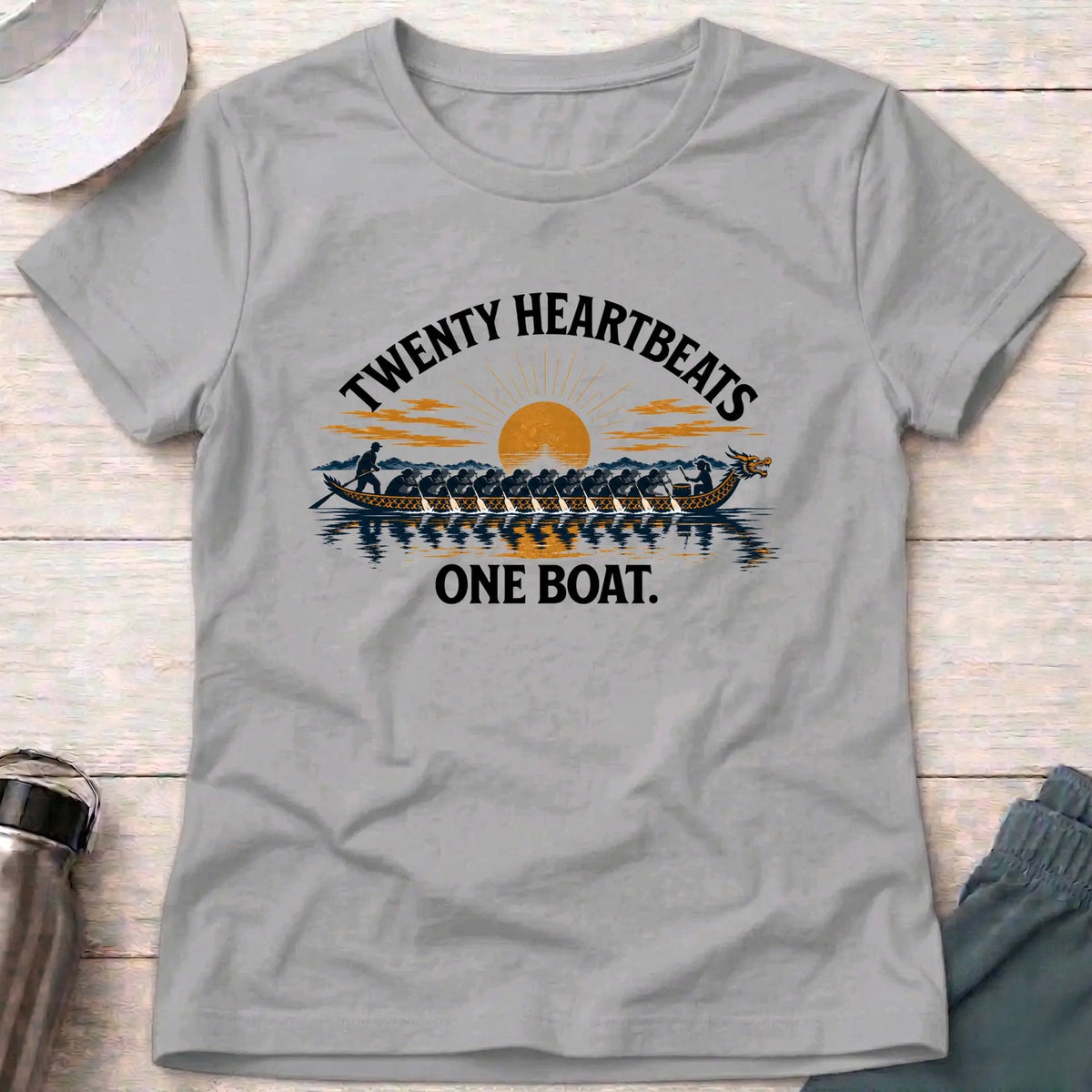 Twenty Heartbeats One Boat fitted tee in Sport Grey — dragon boat racing unity design — Vector Paddle