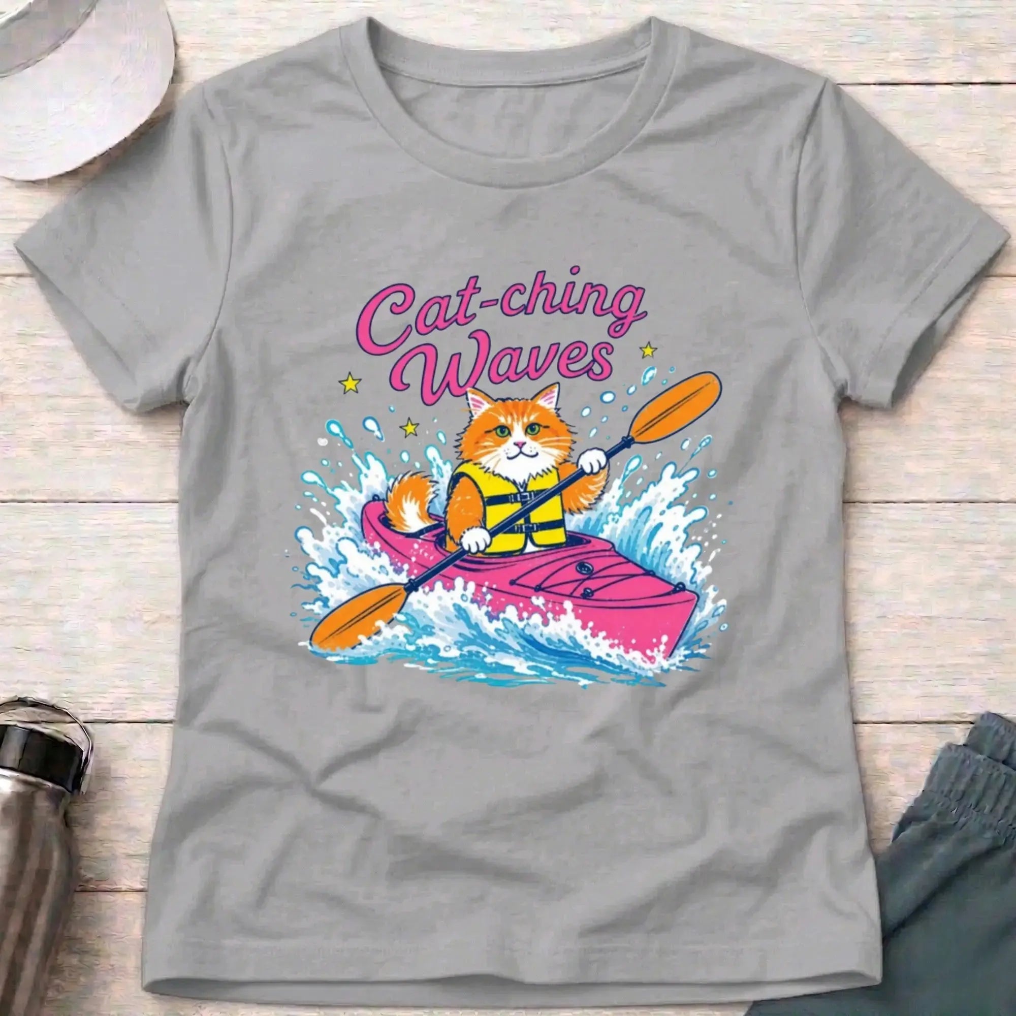 Sport Grey Cat-ching Waves cat fitted paddling tee — Vector Paddle