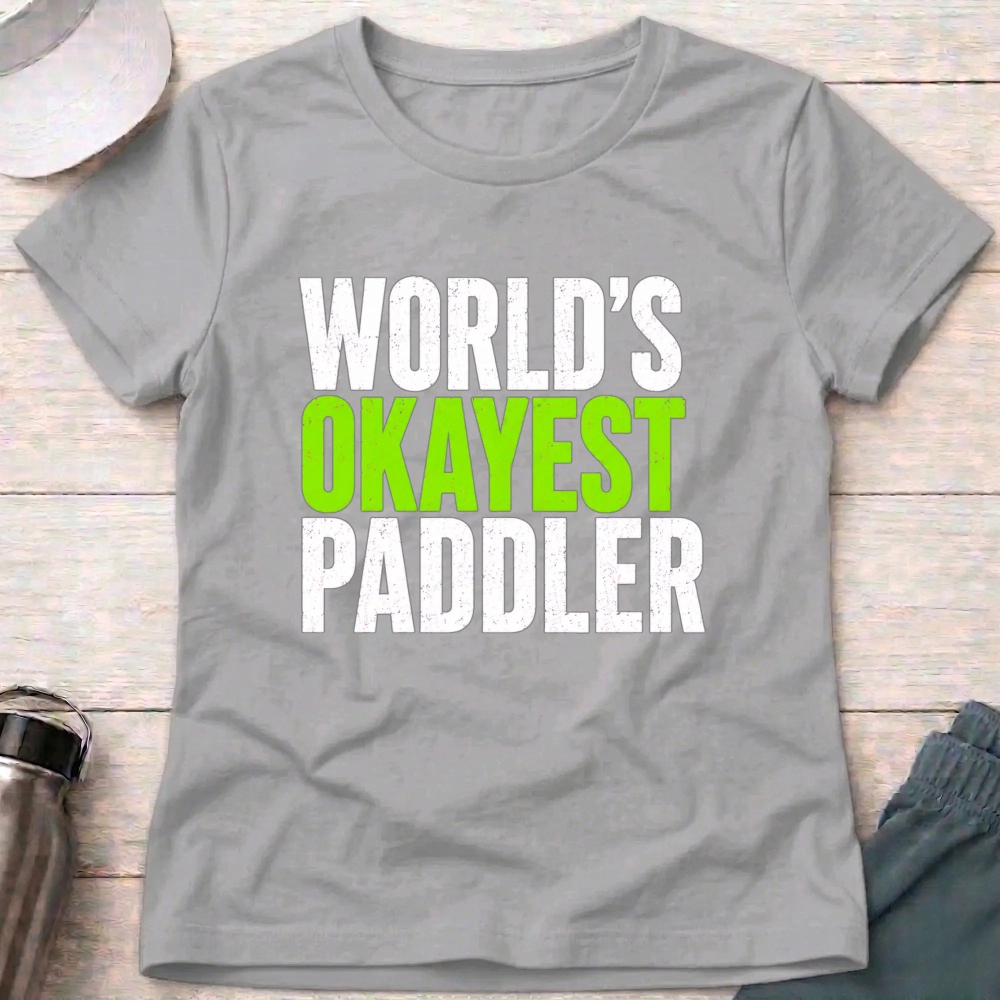 World's Okayest Paddler fitted tee in Sport Grey — humorous paddling gift — Vector Paddle
