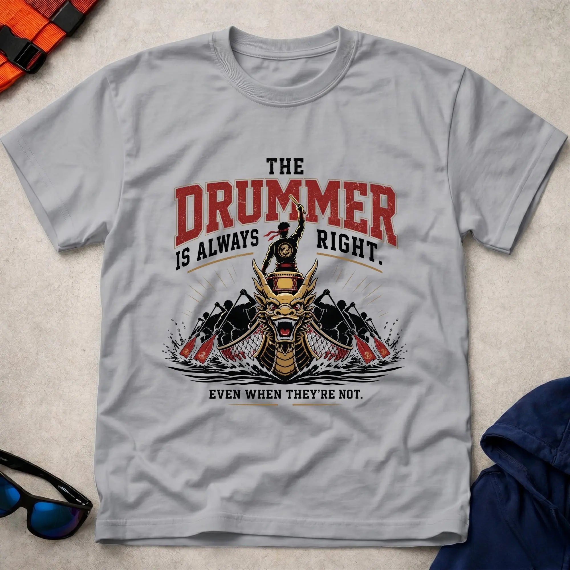 Sport Grey The Drummer Is Always Right dragon boat tee — crew humour gift — Vector Paddle